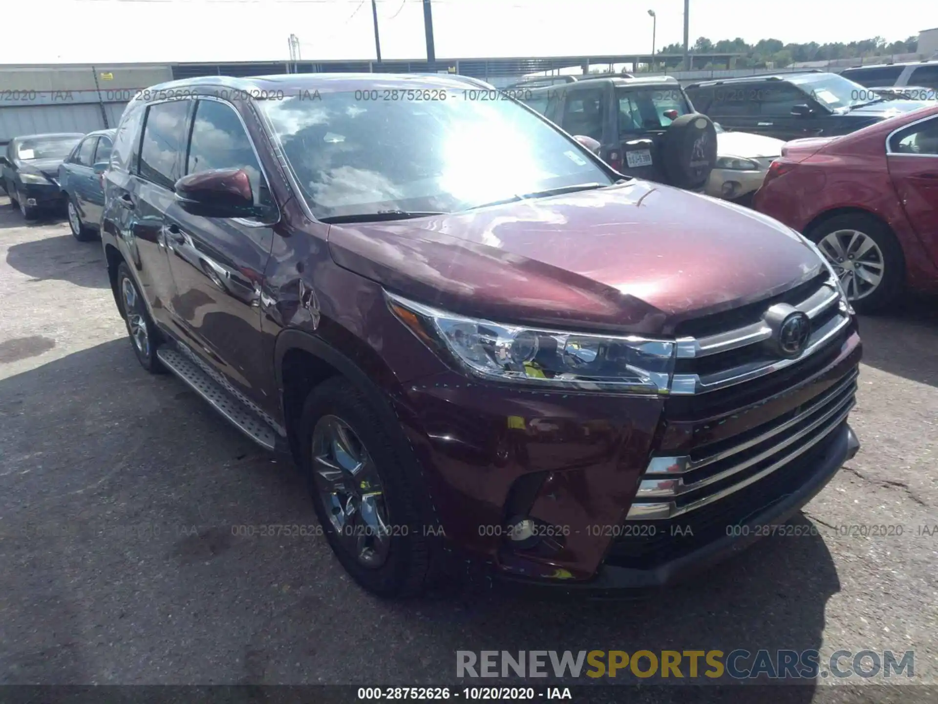 1 Photograph of a damaged car 5TDYZRFH3KS292902 TOYOTA HIGHLANDER 2019