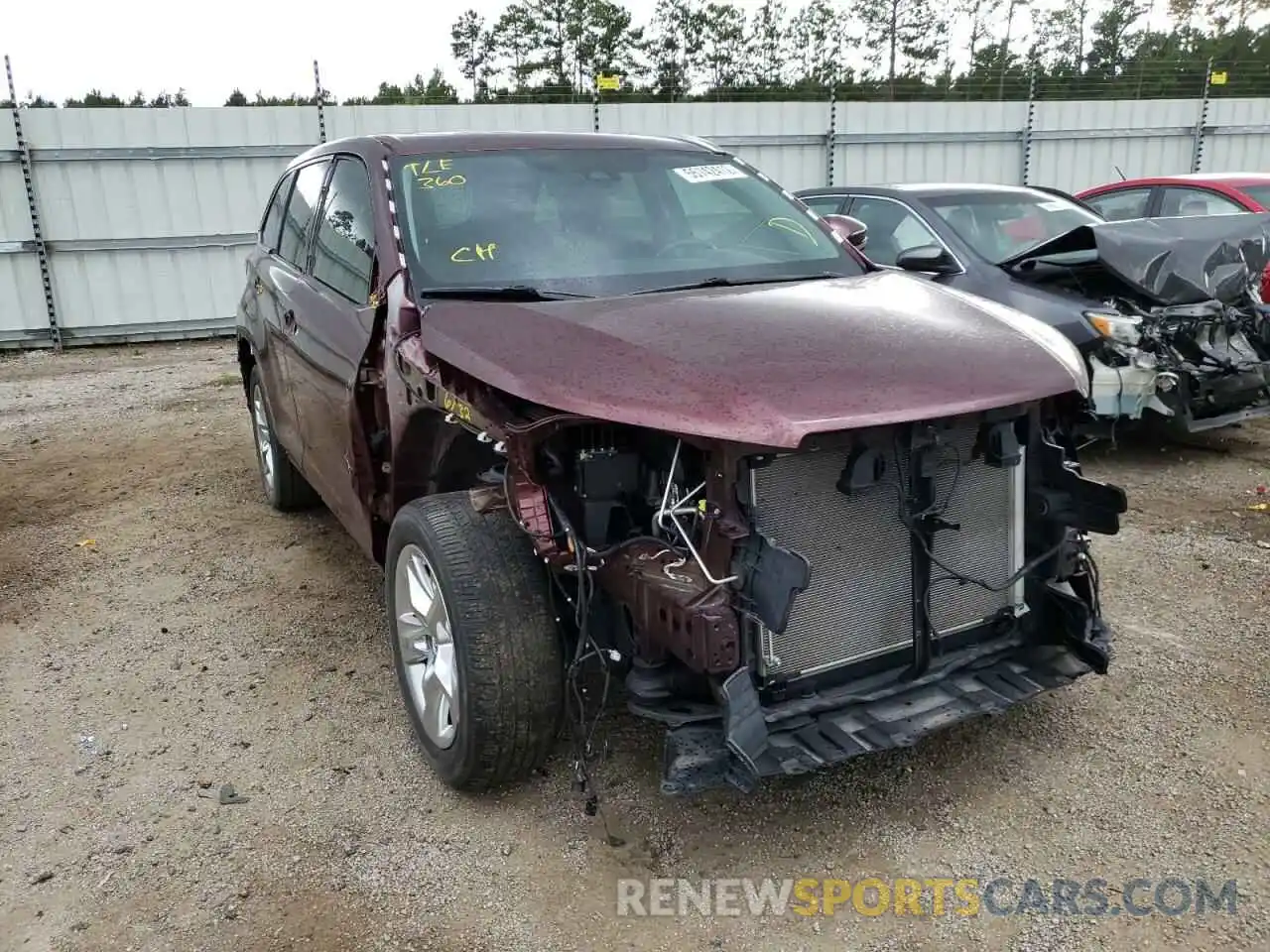 1 Photograph of a damaged car 5TDYZRFH6KS292327 TOYOTA HIGHLANDER 2019