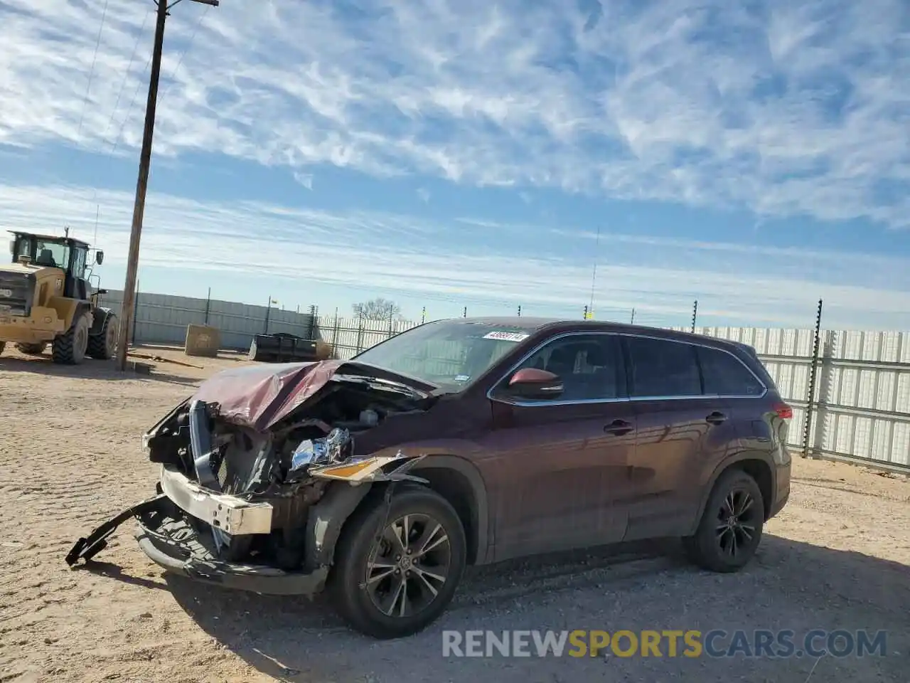 1 Photograph of a damaged car 5TDZARFH5KS060877 TOYOTA HIGHLANDER 2019