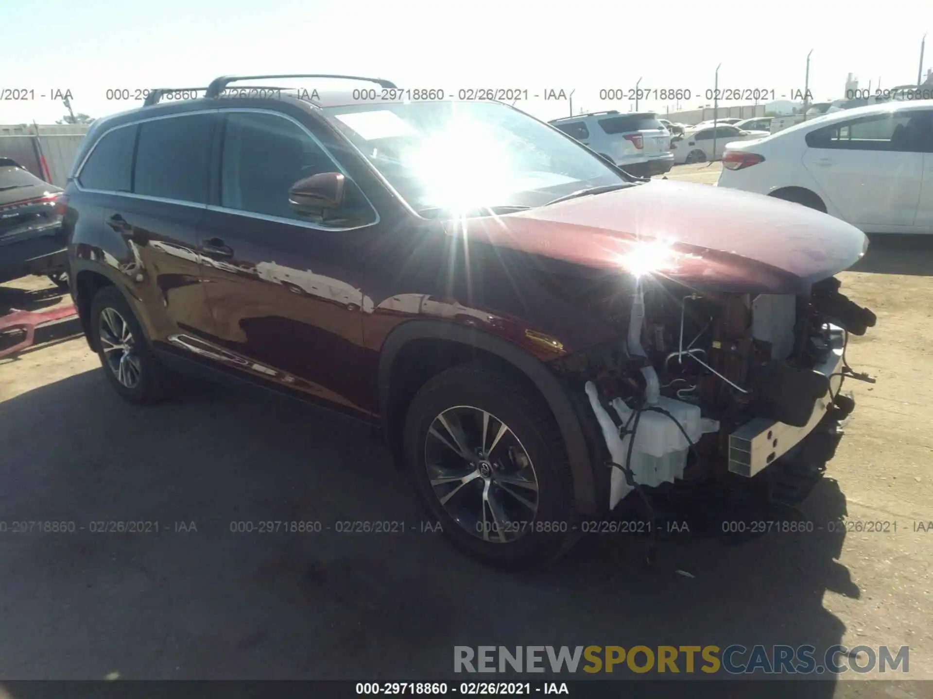 1 Photograph of a damaged car 5TDZZRFH3KS297103 TOYOTA HIGHLANDER 2019