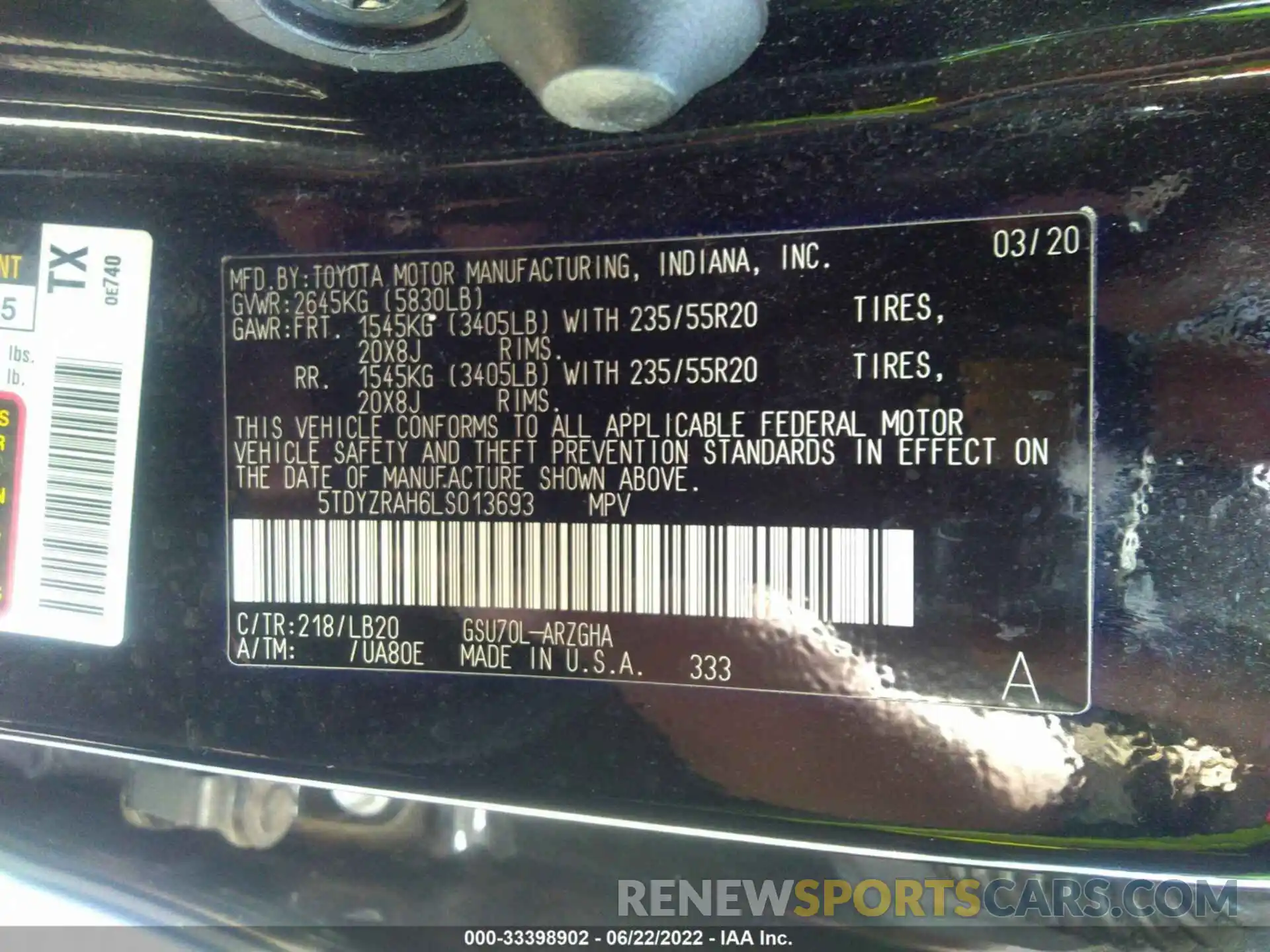 9 Фотография поврежденного автомобиля 5TDYZRAH6LS013693 TOYOTA HIGHLANDER 2020