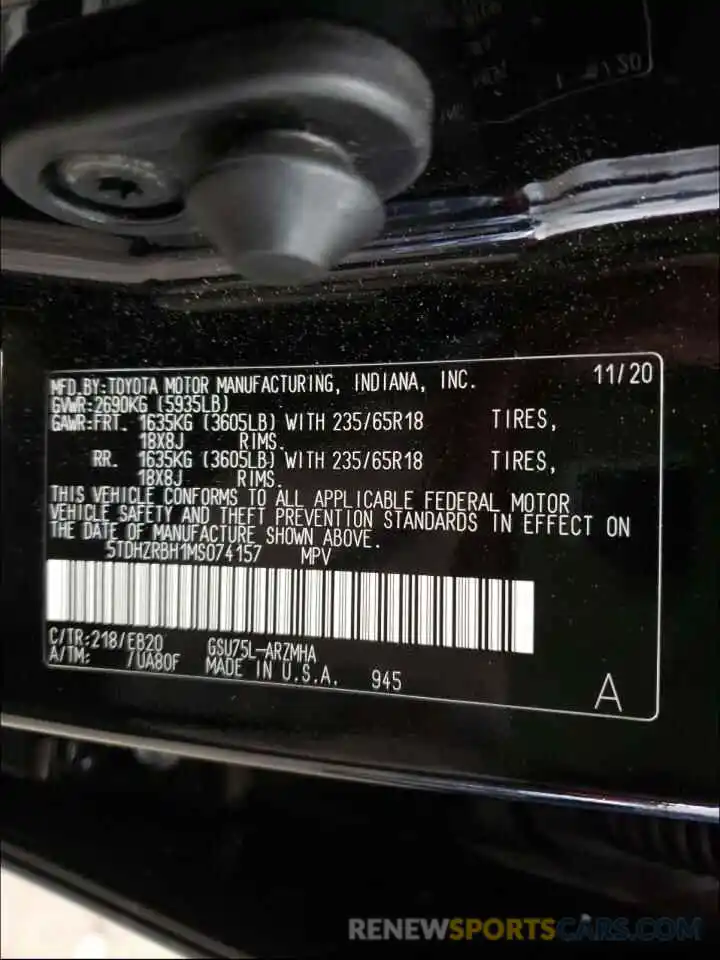 10 Фотография поврежденного автомобиля 5TDHZRBH1MS074157 TOYOTA HIGHLANDER 2021