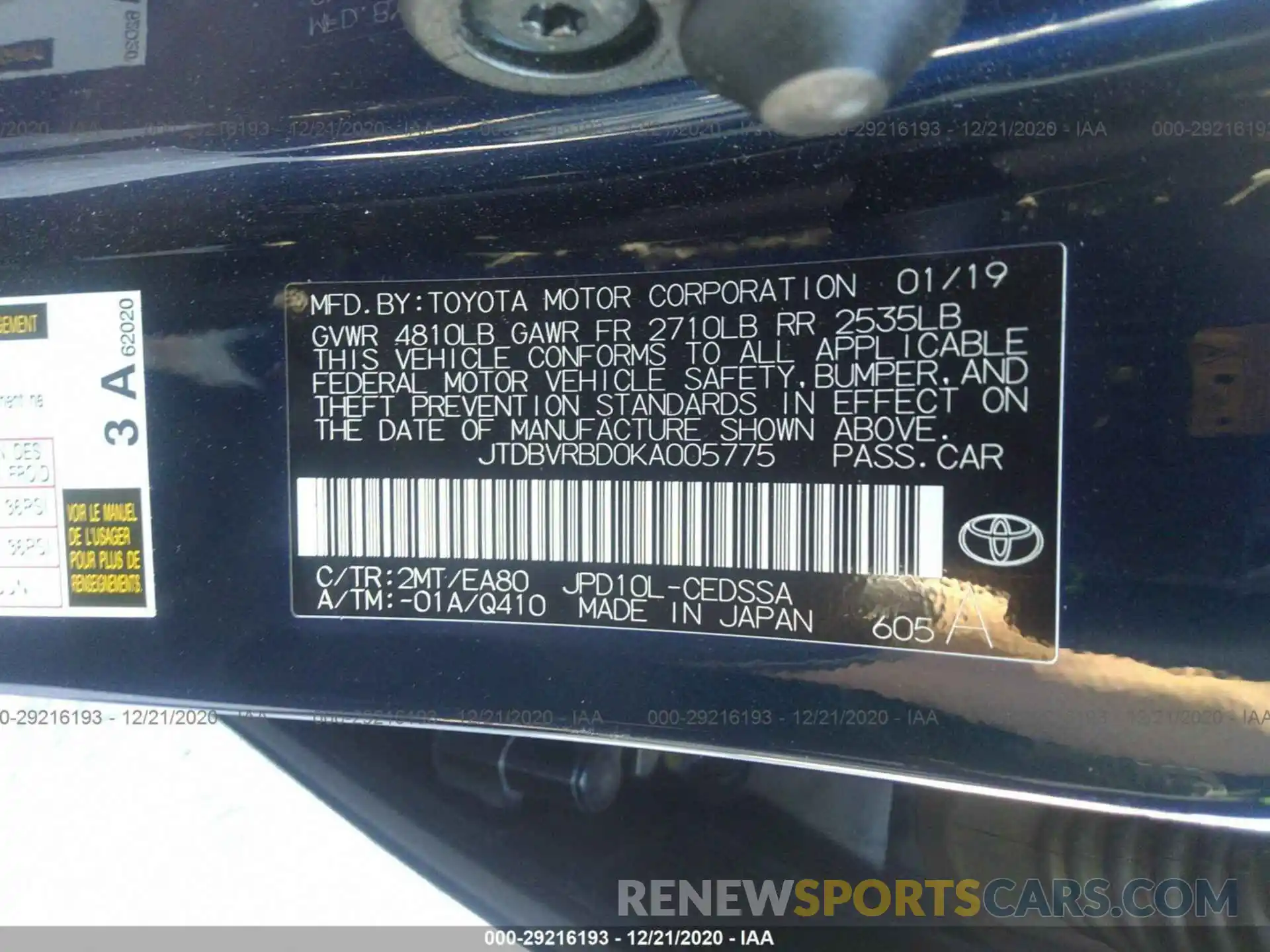 9 Photograph of a damaged car JTDBVRBD0KA005775 TOYOTA MIRAI 2019