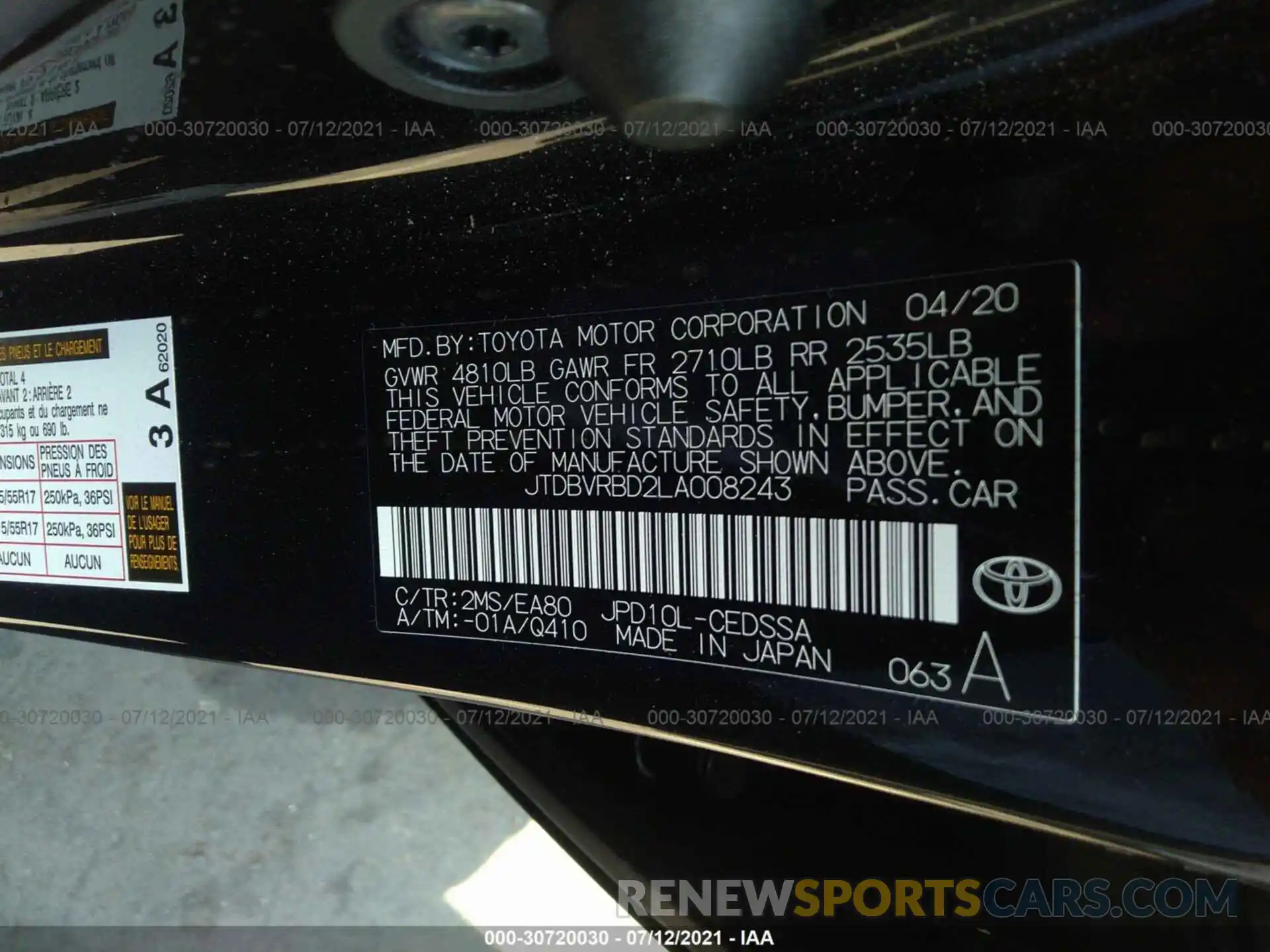 9 Photograph of a damaged car JTDBVRBD2LA008243 TOYOTA MIRAI 2020