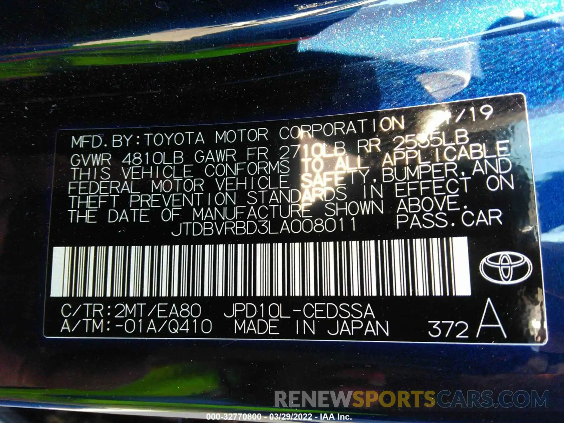 9 Photograph of a damaged car JTDBVRBD3LA008011 TOYOTA MIRAI 2020