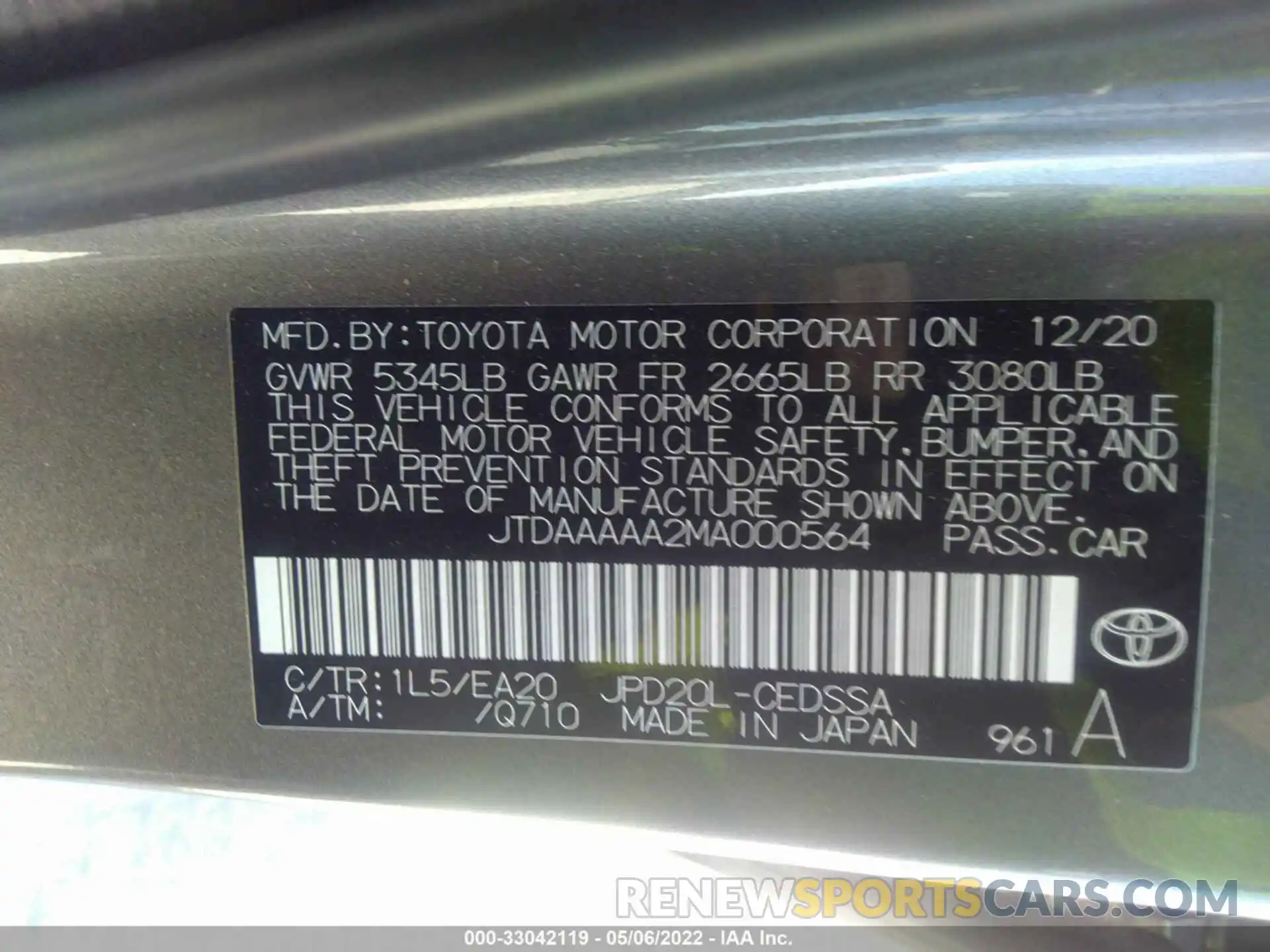 9 Photograph of a damaged car JTDAAAAA2MA000564 TOYOTA MIRAI 2021