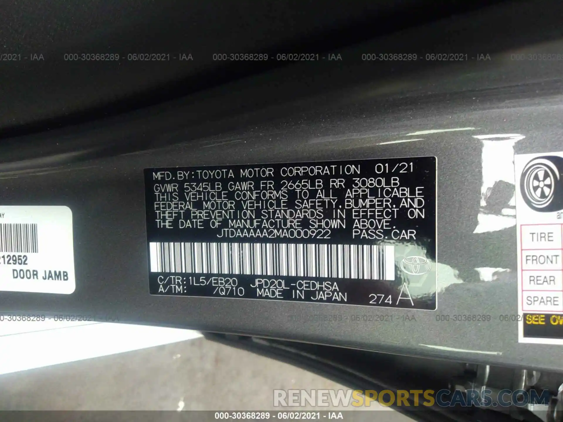 9 Photograph of a damaged car JTDAAAAA2MA000922 TOYOTA MIRAI 2021