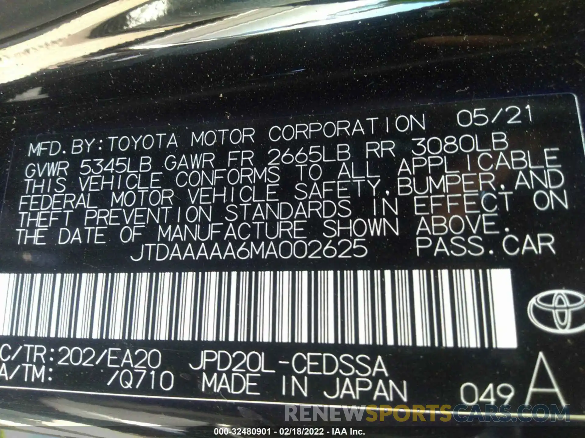 9 Photograph of a damaged car JTDAAAAA6MA002625 TOYOTA MIRAI 2021