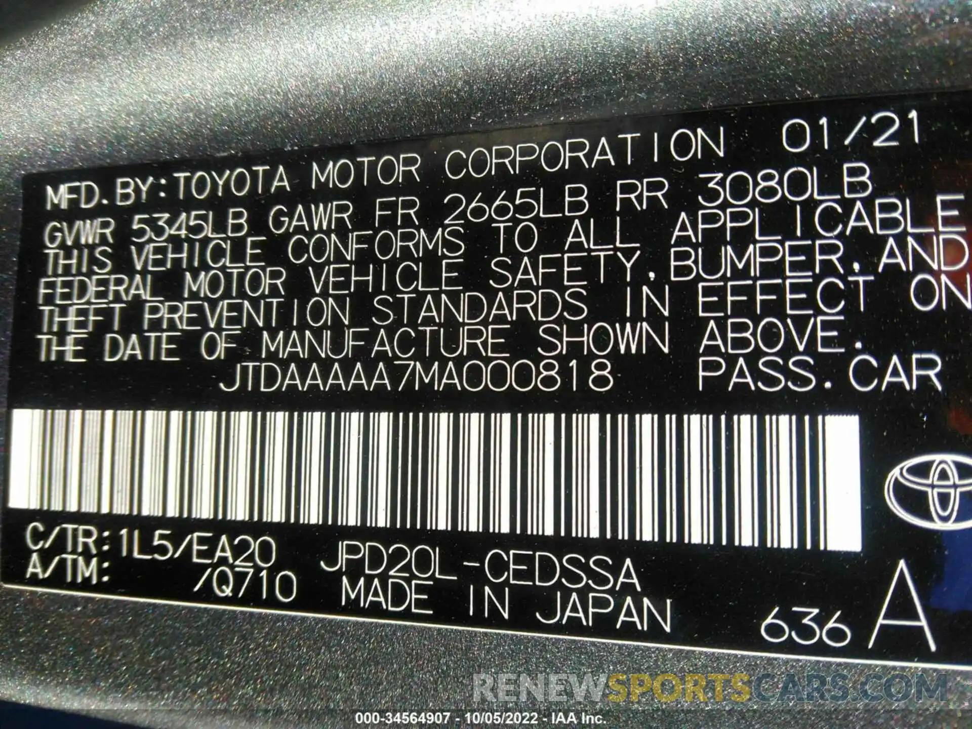 9 Фотография поврежденного автомобиля JTDAAAAA7MA000818 TOYOTA MIRAI 2021