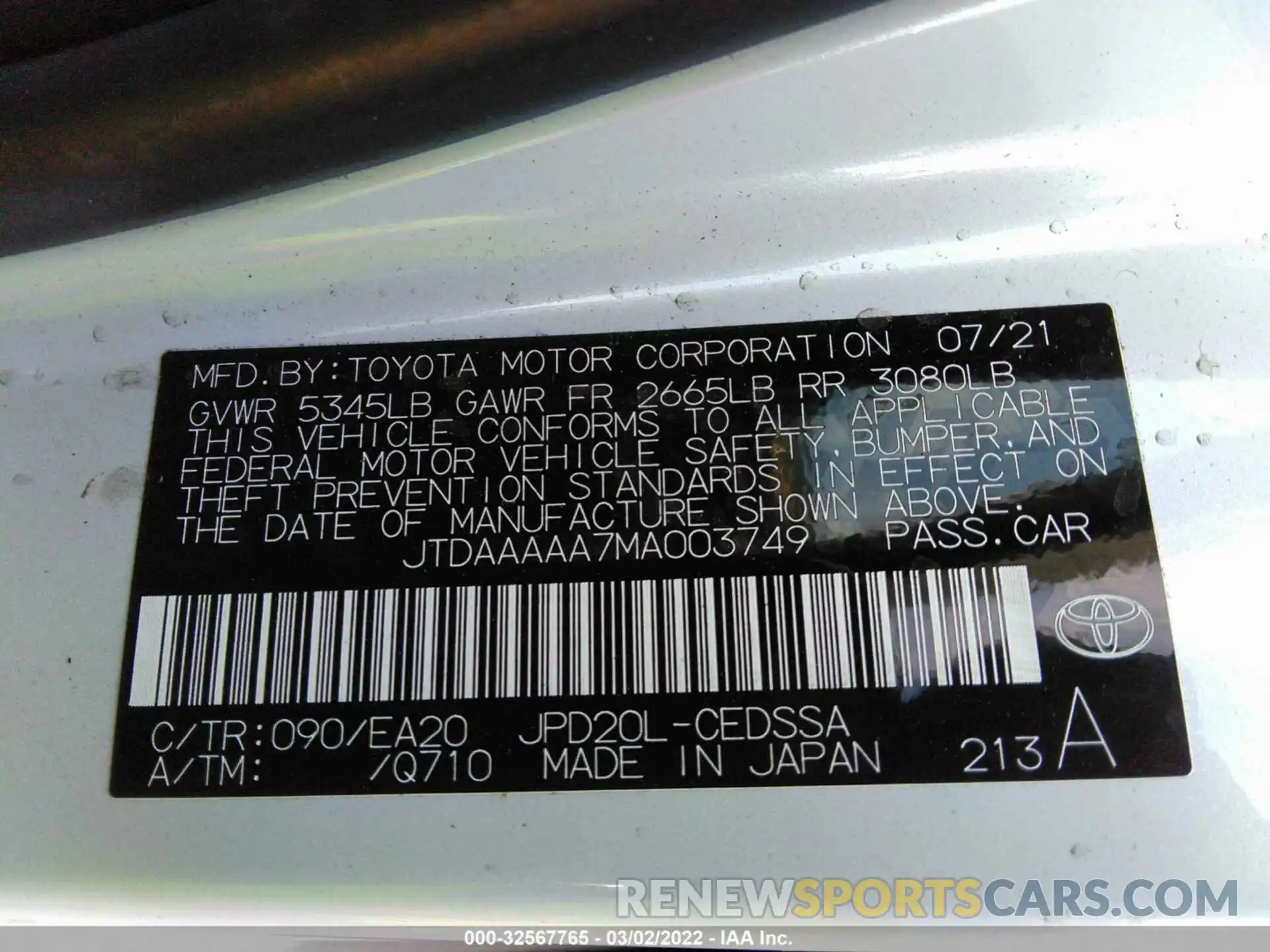 9 Photograph of a damaged car JTDAAAAA7MA003749 TOYOTA MIRAI 2021