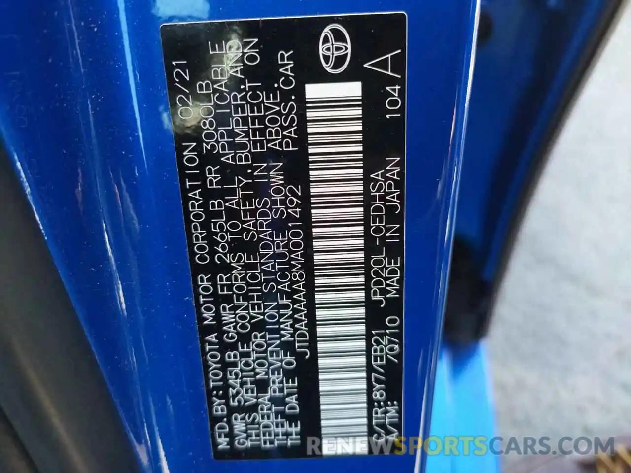 10 Photograph of a damaged car JTDAAAAA8MA001492 TOYOTA MIRAI 2021