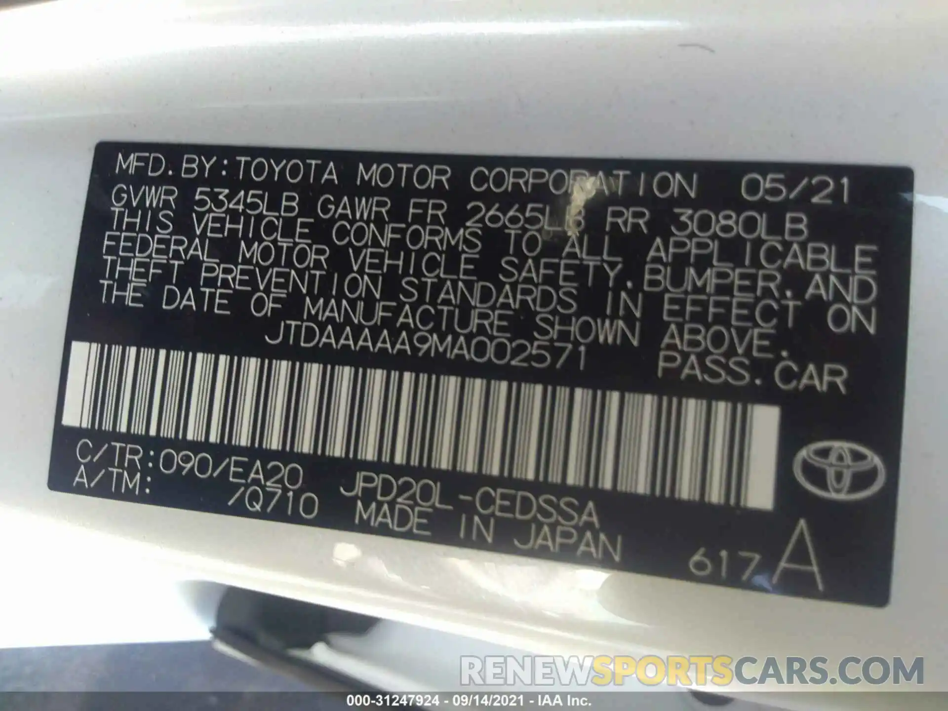 9 Photograph of a damaged car JTDAAAAA9MA002571 TOYOTA MIRAI 2021