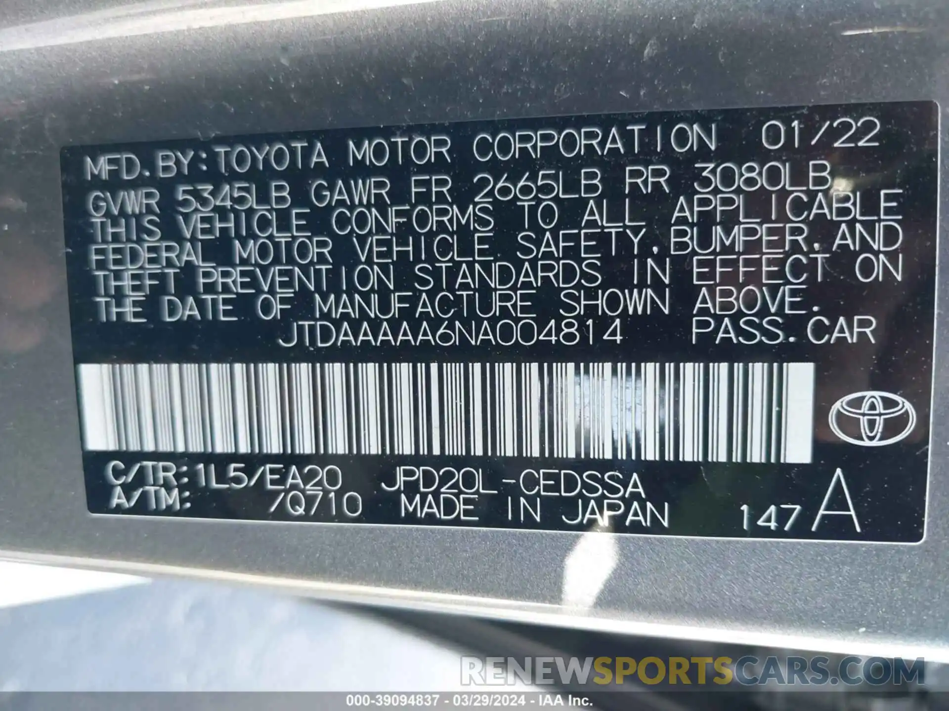 9 Photograph of a damaged car JTDAAAAA6NA004814 TOYOTA MIRAI 2022