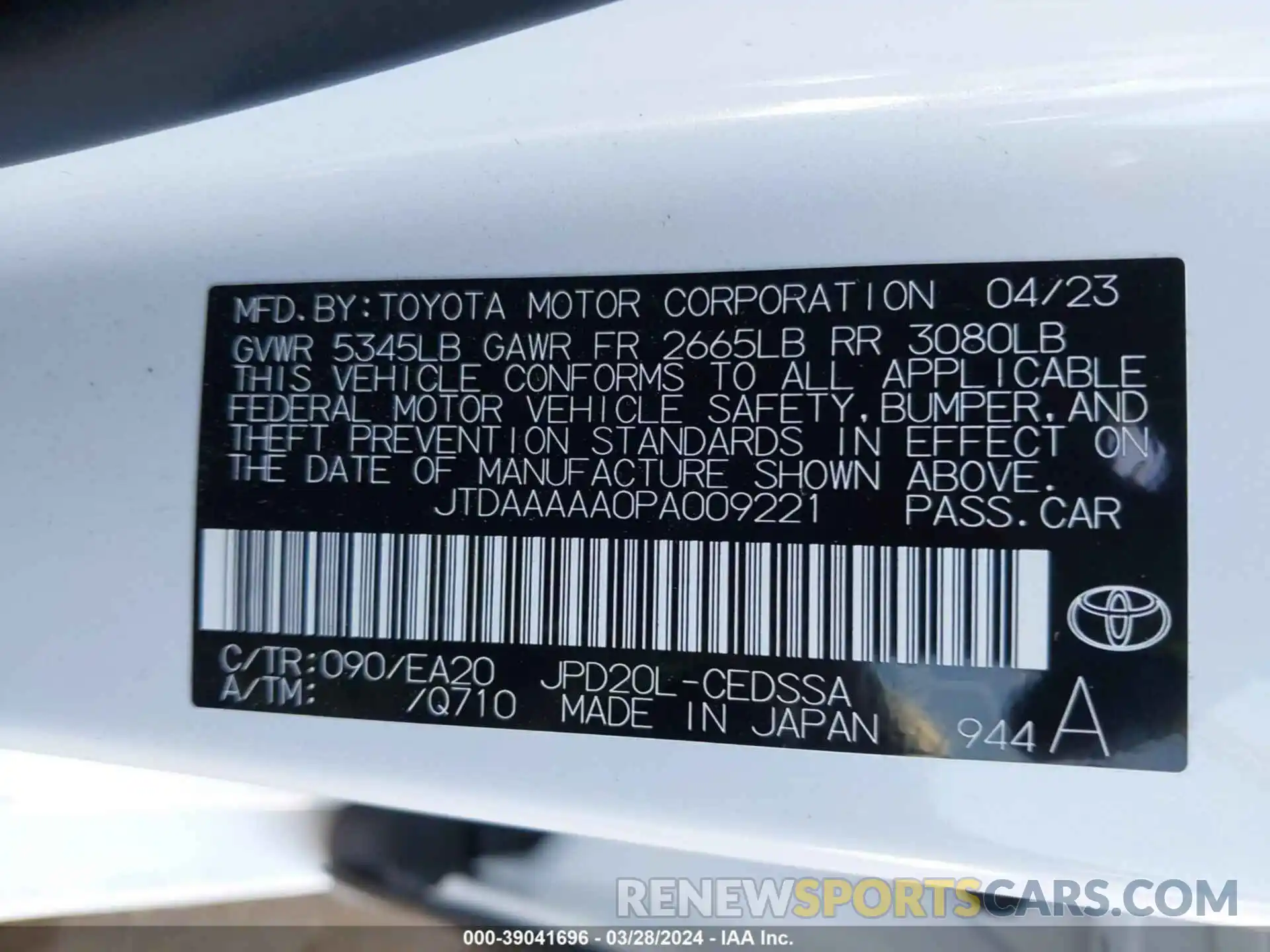 9 Photograph of a damaged car JTDAAAAA0PA009221 TOYOTA MIRAI 2023