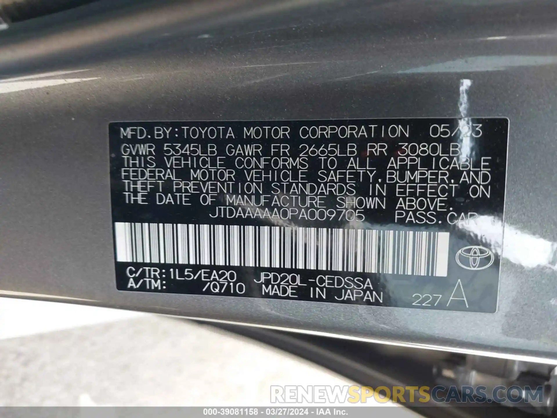 9 Photograph of a damaged car JTDAAAAA0PA009705 TOYOTA MIRAI 2023