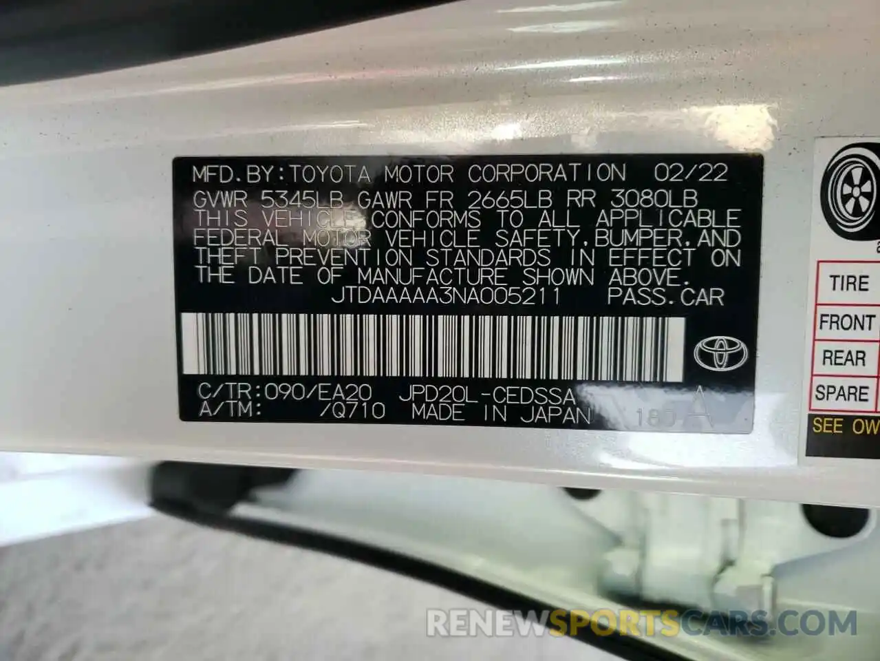 10 Photograph of a damaged car JTDAAAAA3NA005211 TOYOTA MIRAI LE 2022