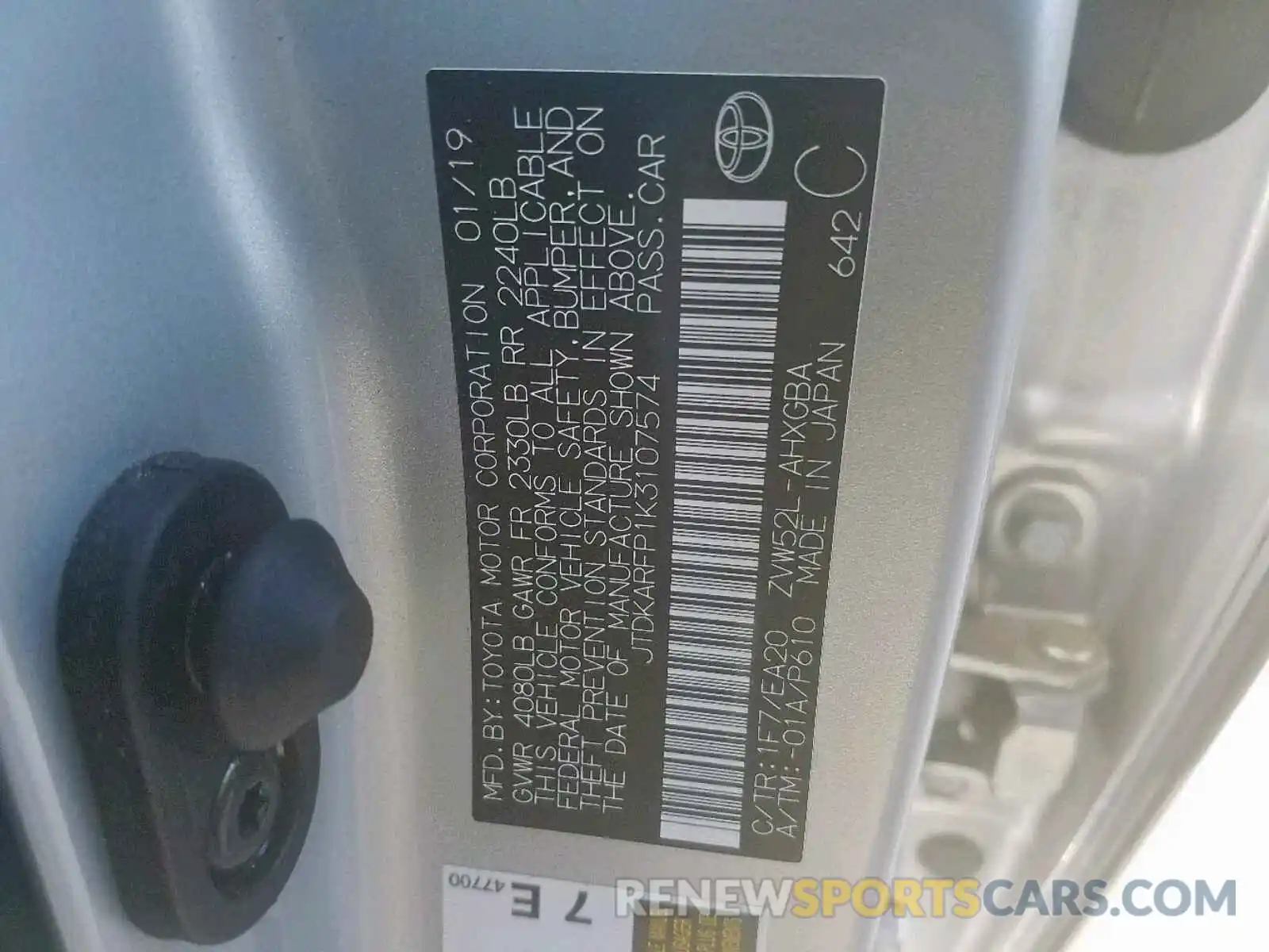 10 Photograph of a damaged car JTDKARFP1K3107574 TOYOTA PRIUS 2019