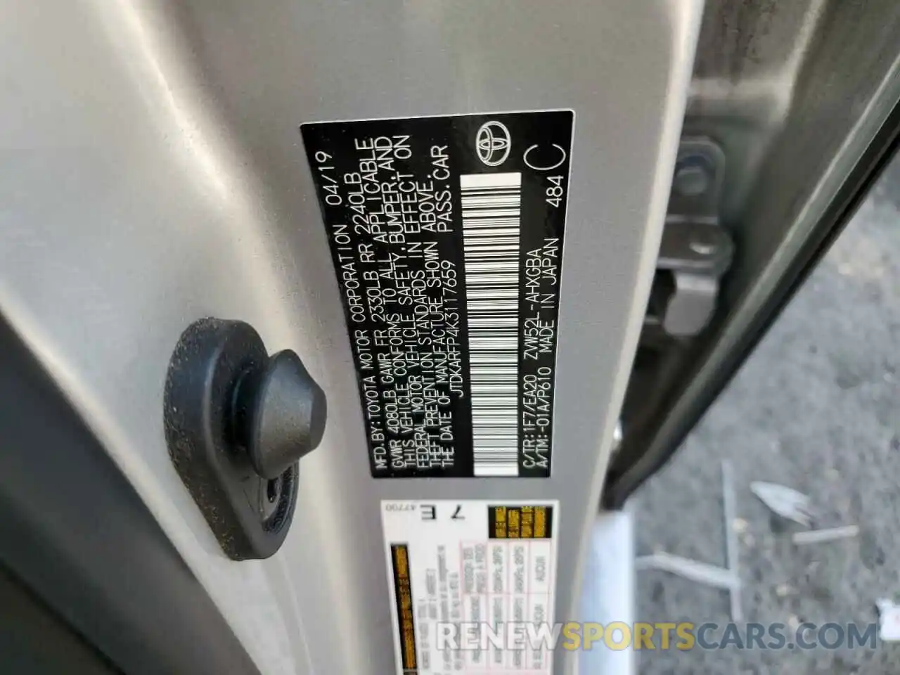 10 Photograph of a damaged car JTDKARFP4K3117659 TOYOTA PRIUS 2019