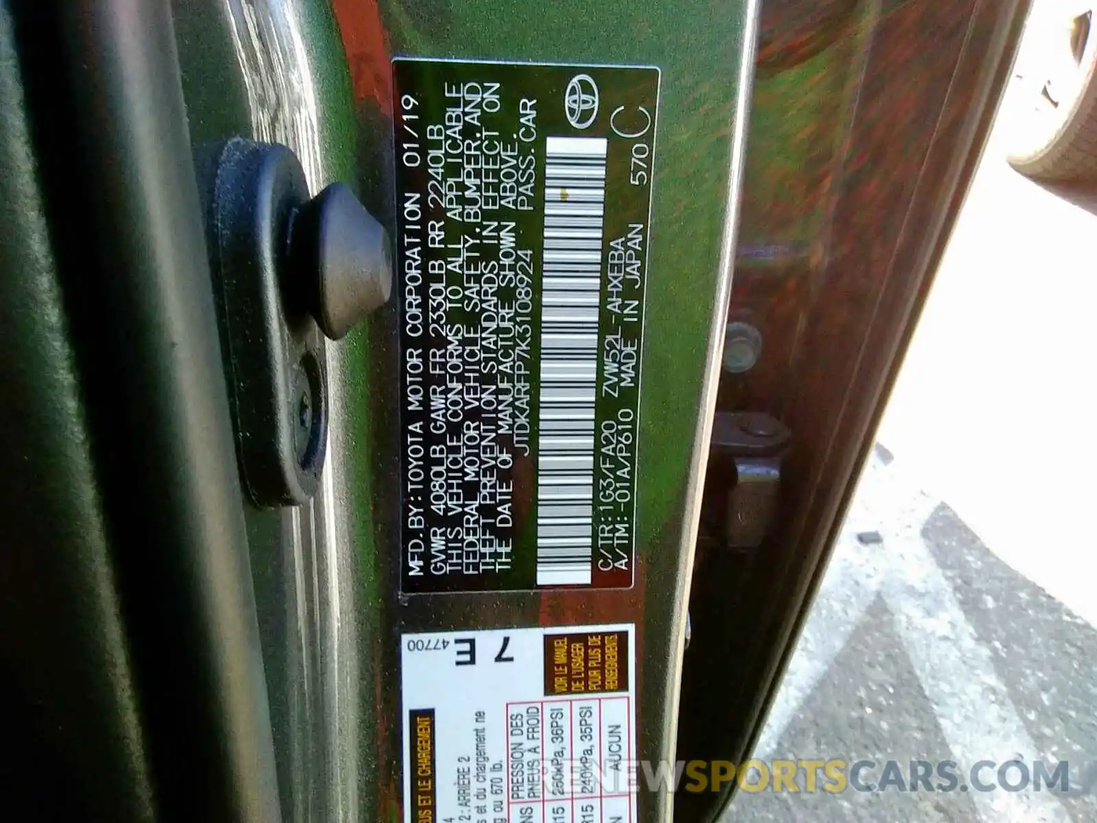 10 Photograph of a damaged car JTDKARFP7K3108924 TOYOTA PRIUS 2019