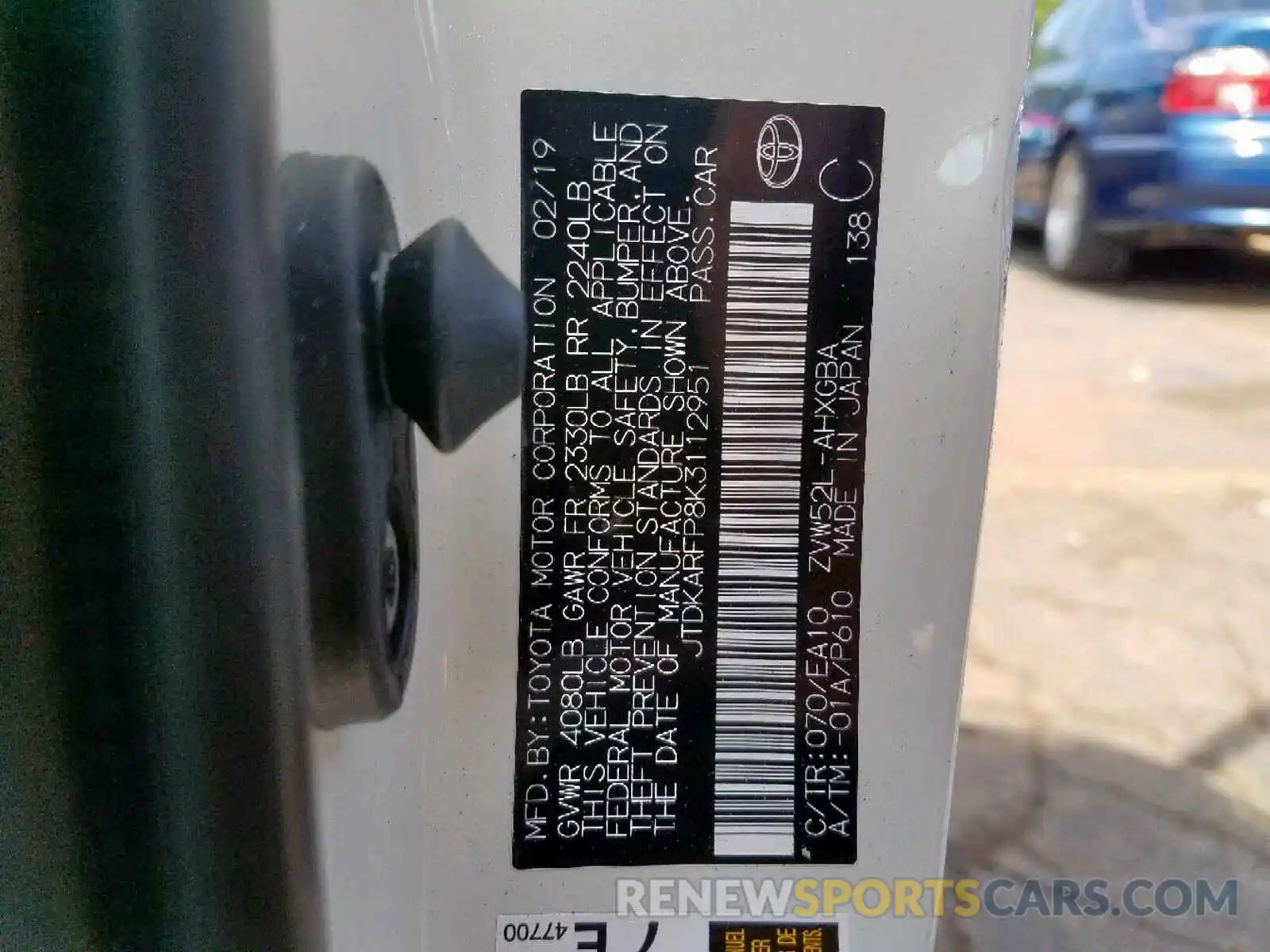 10 Photograph of a damaged car JTDKARFP8K3112951 TOYOTA PRIUS 2019