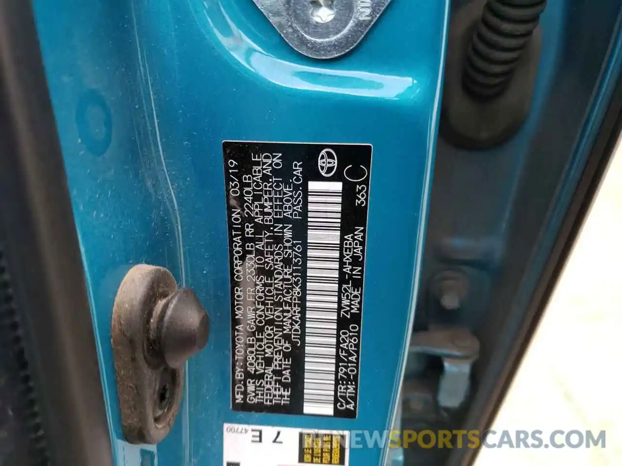 10 Photograph of a damaged car JTDKARFP8K3113761 TOYOTA PRIUS 2019