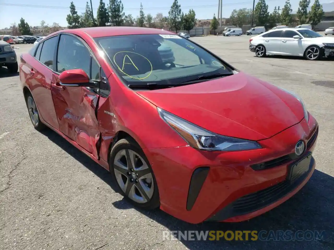 1 Photograph of a damaged car JTDKARFU1K3080768 TOYOTA PRIUS 2019