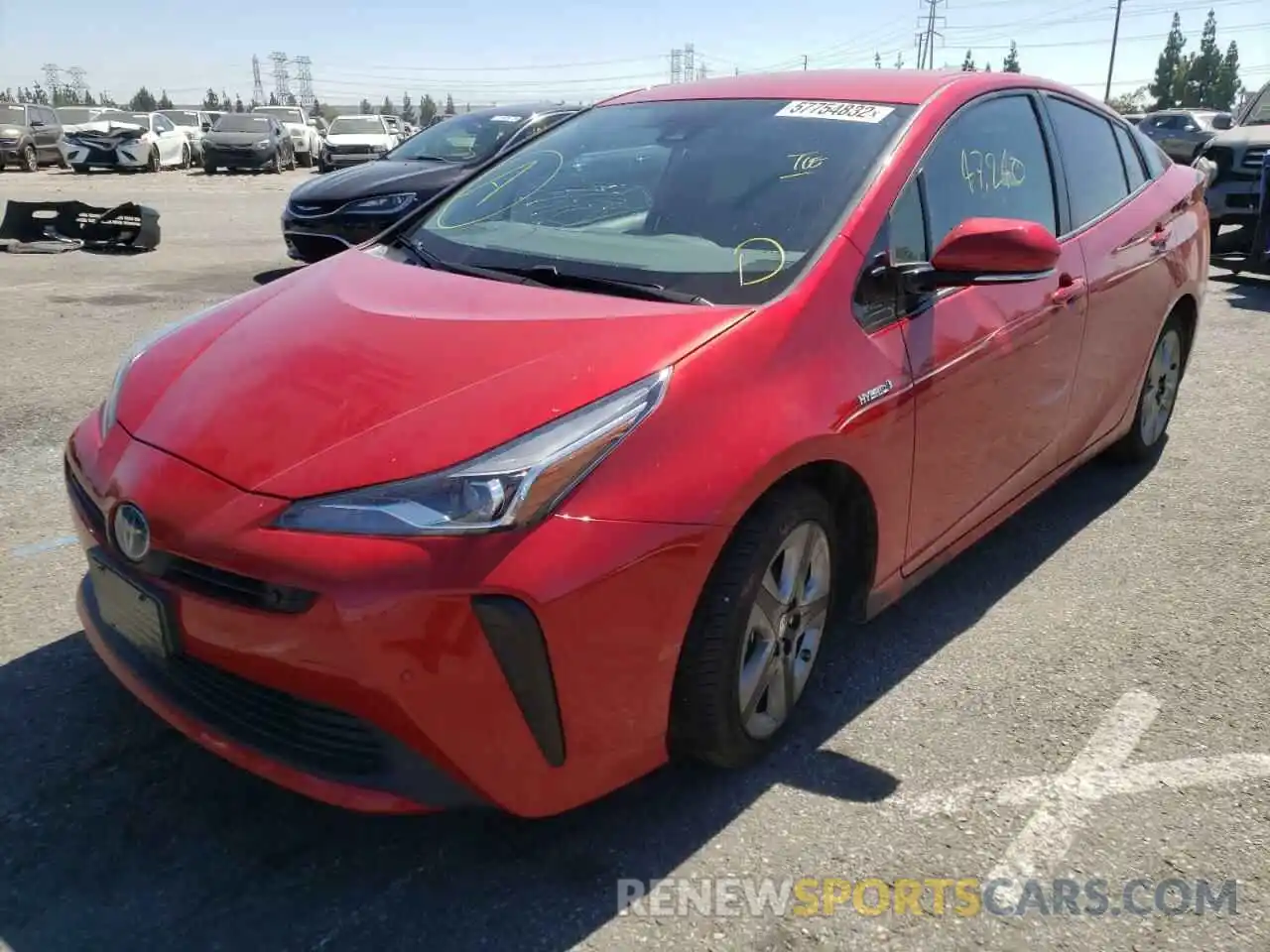 2 Photograph of a damaged car JTDKARFU1K3080768 TOYOTA PRIUS 2019