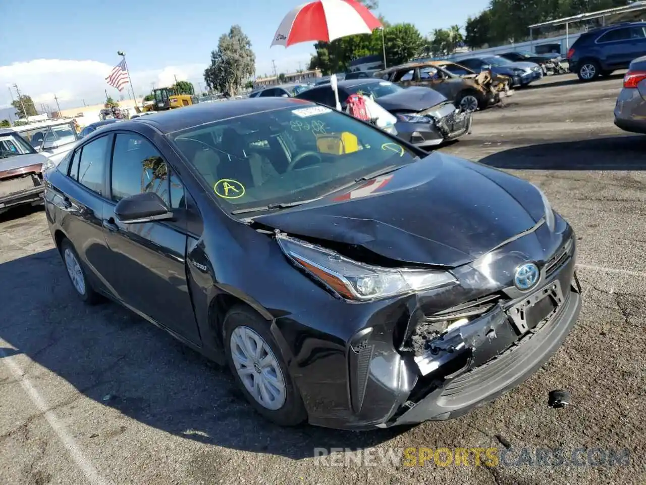 1 Photograph of a damaged car JTDKARFU2K3088961 TOYOTA PRIUS 2019