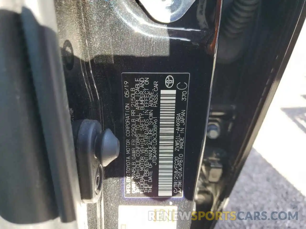 10 Photograph of a damaged car JTDKARFU2K3088961 TOYOTA PRIUS 2019