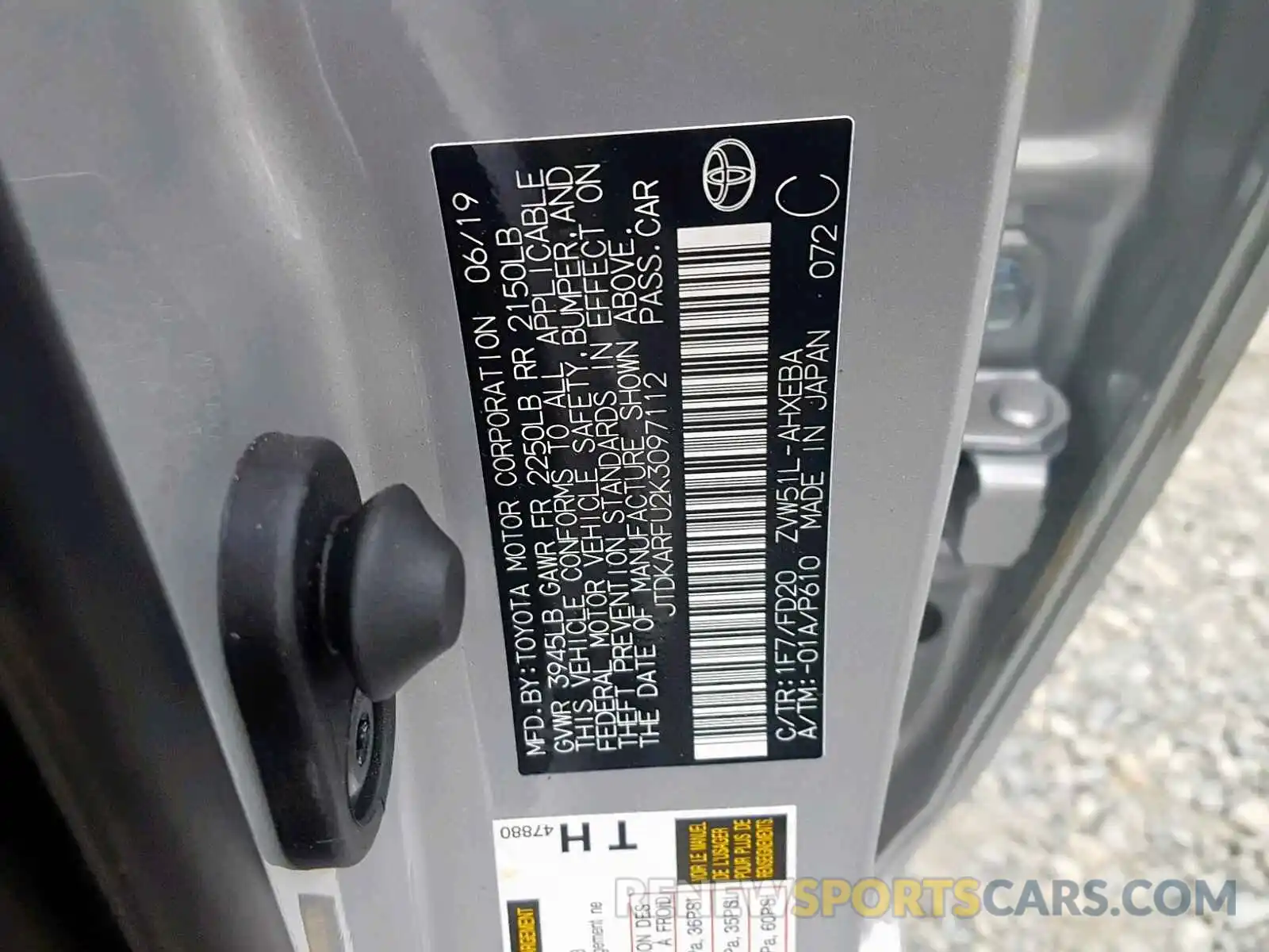 10 Photograph of a damaged car JTDKARFU2K3097112 TOYOTA PRIUS 2019