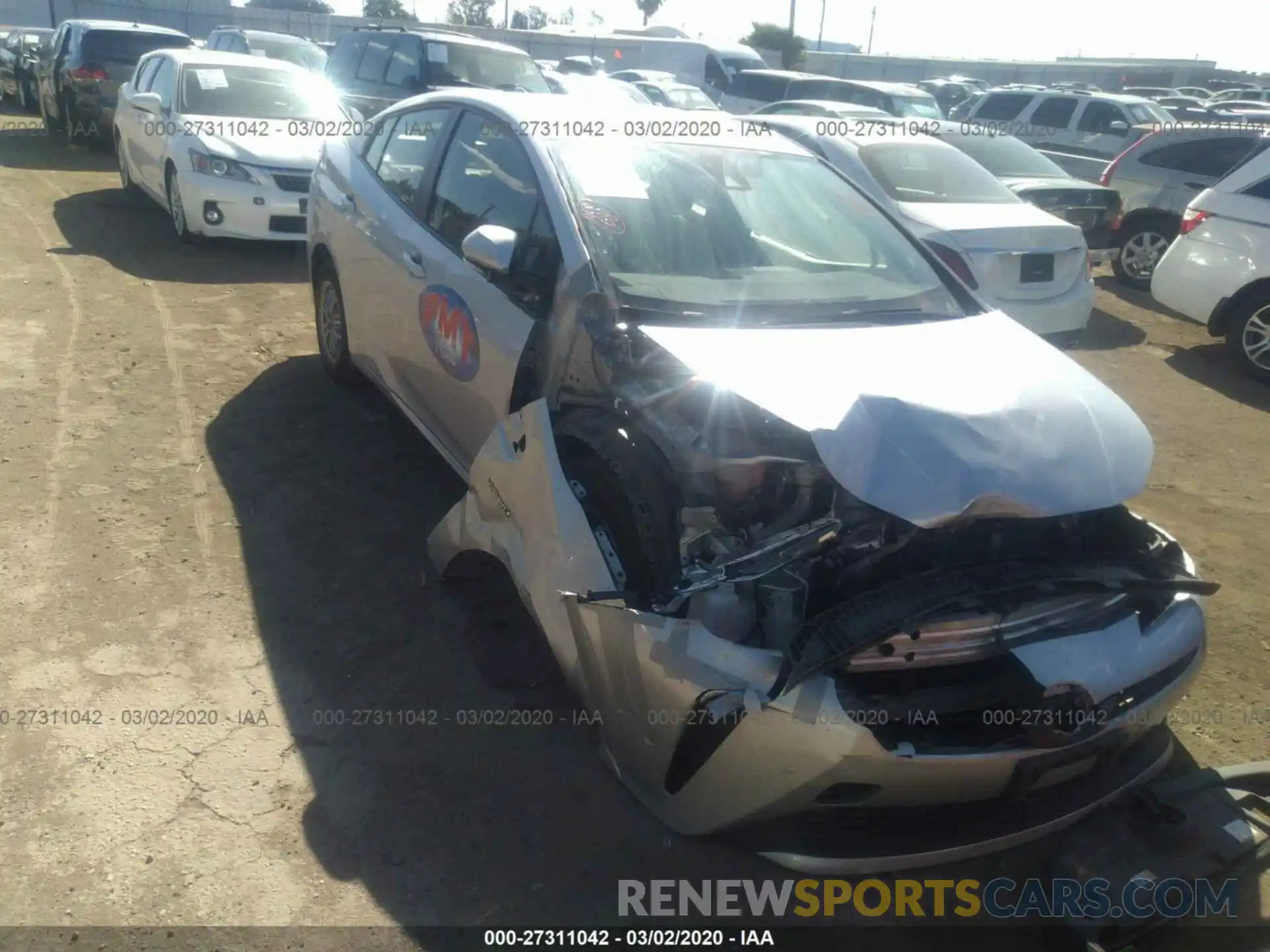 1 Photograph of a damaged car JTDKARFU3K3081033 TOYOTA PRIUS 2019