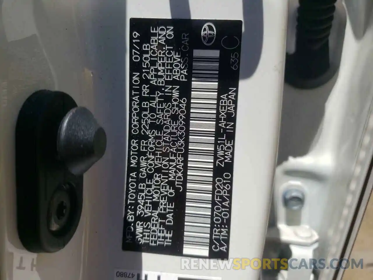 10 Photograph of a damaged car JTDKARFU3K3099046 TOYOTA PRIUS 2019