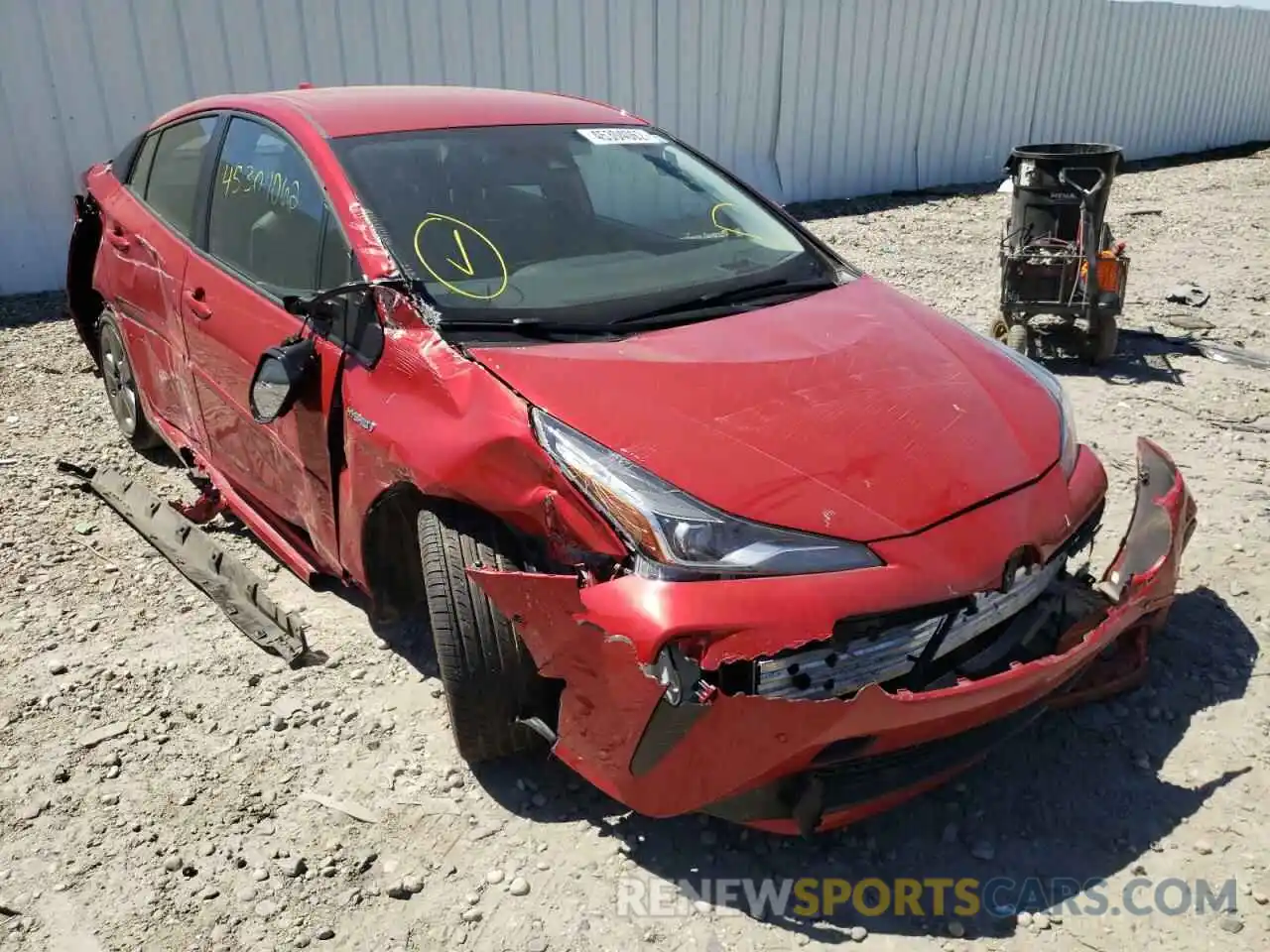 1 Photograph of a damaged car JTDKARFU4K3077931 TOYOTA PRIUS 2019