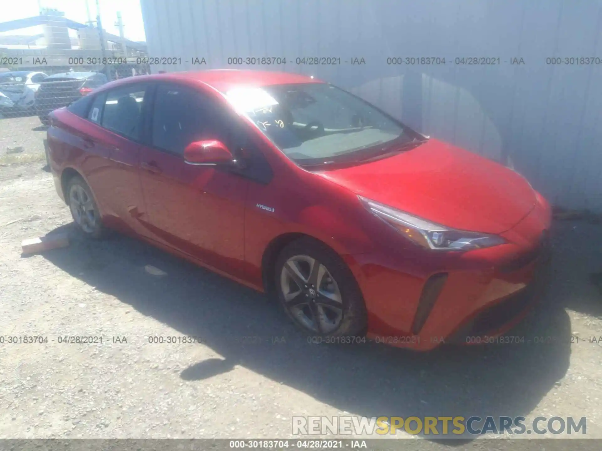 1 Photograph of a damaged car JTDKARFU4K3079534 TOYOTA PRIUS 2019