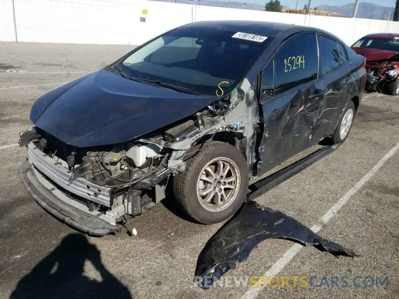 2 Photograph of a damaged car JTDKARFU5K3099680 TOYOTA PRIUS 2019