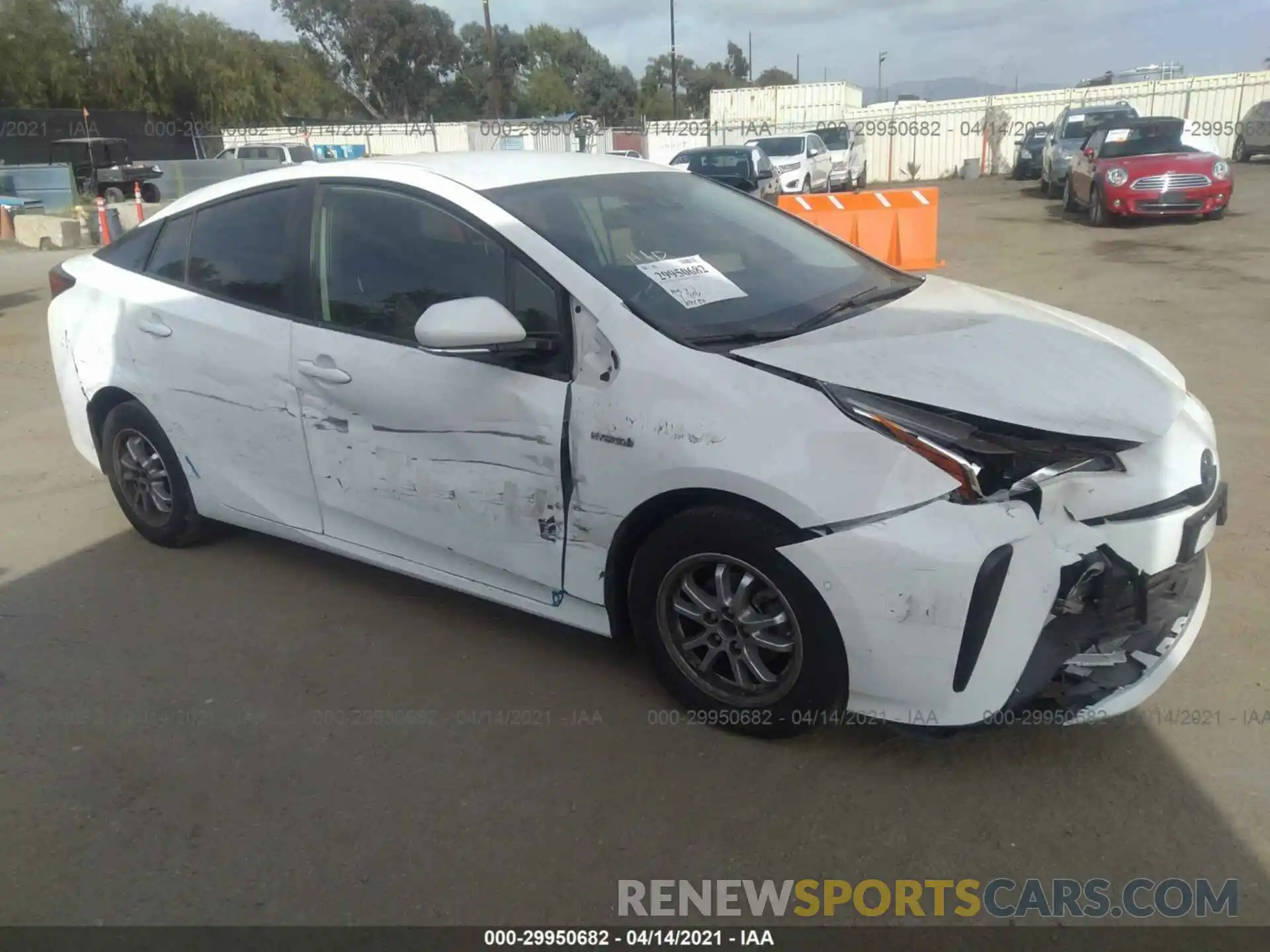 1 Photograph of a damaged car JTDKARFU6K3068616 TOYOTA PRIUS 2019