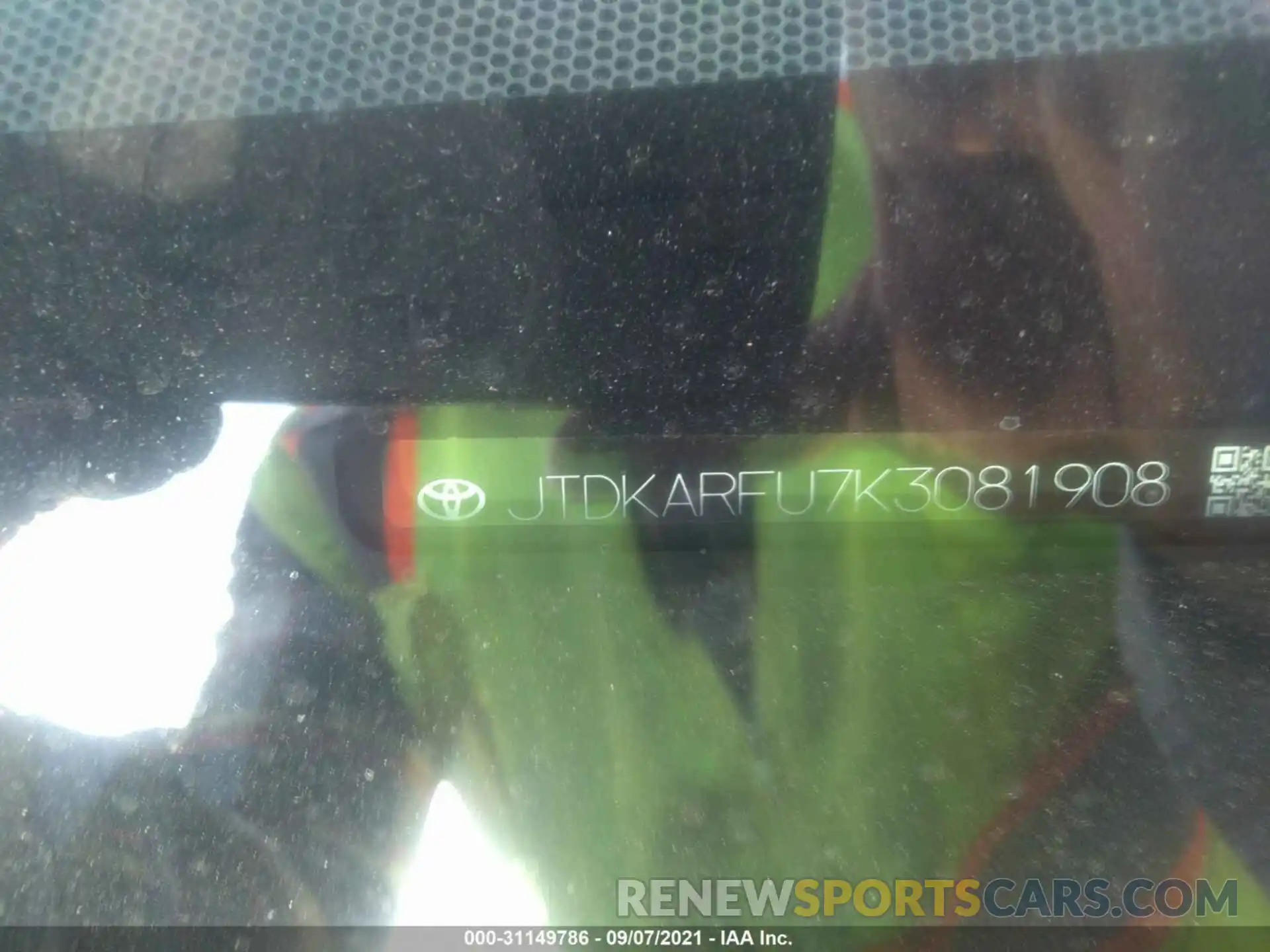 9 Photograph of a damaged car JTDKARFU7K3081908 TOYOTA PRIUS 2019