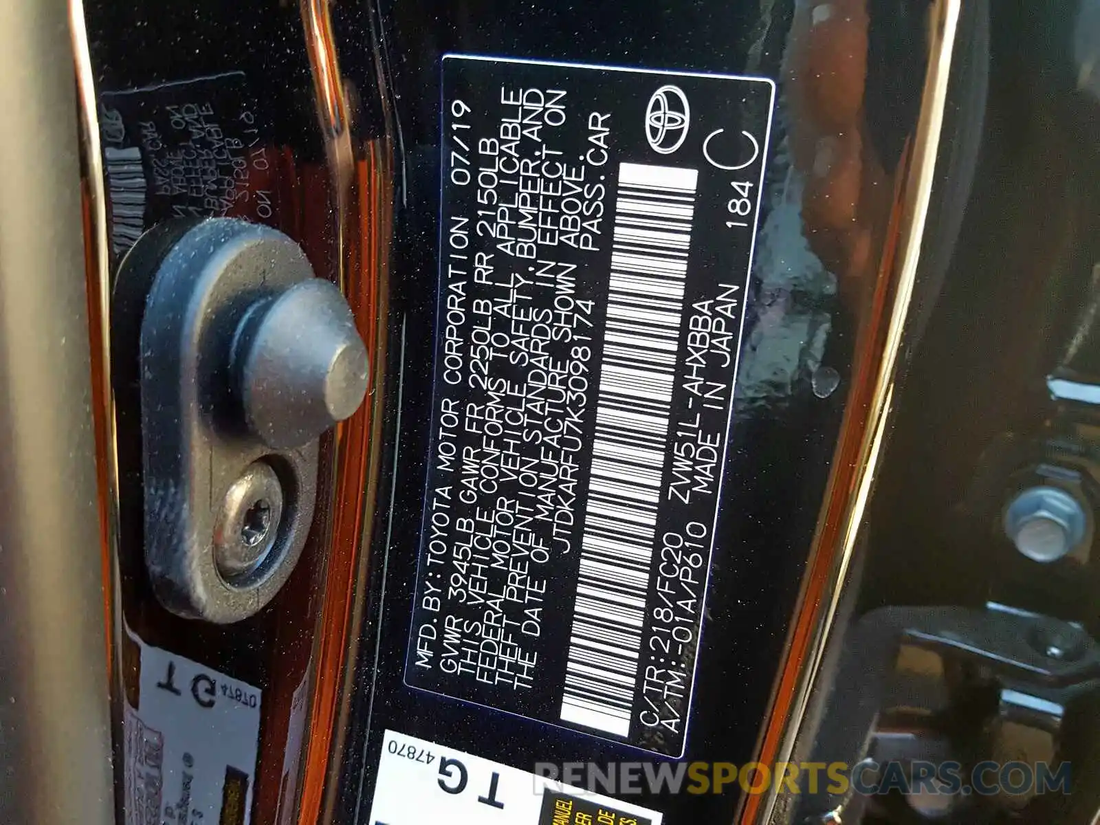 10 Photograph of a damaged car JTDKARFU7K3098174 TOYOTA PRIUS 2019