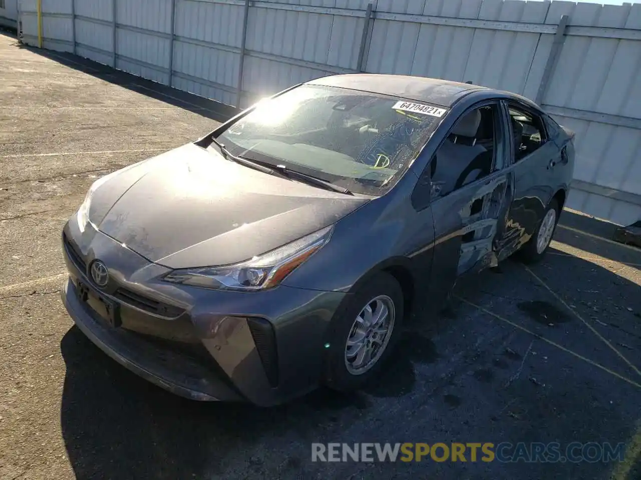 2 Photograph of a damaged car JTDKARFU8K3082968 TOYOTA PRIUS 2019