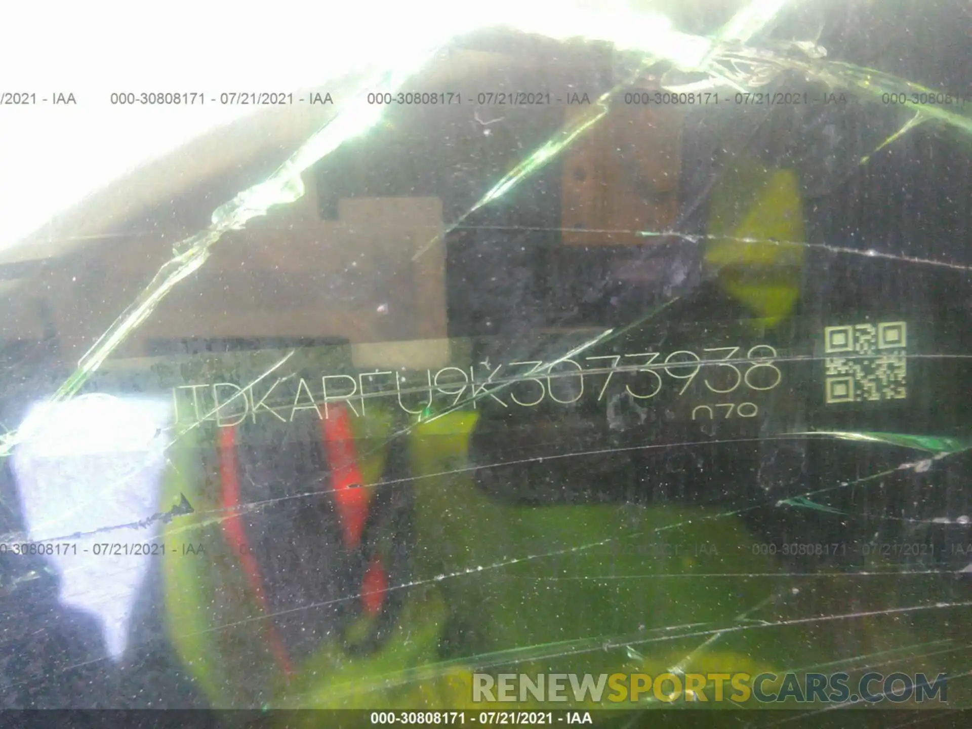 9 Photograph of a damaged car JTDKARFU9K3073938 TOYOTA PRIUS 2019