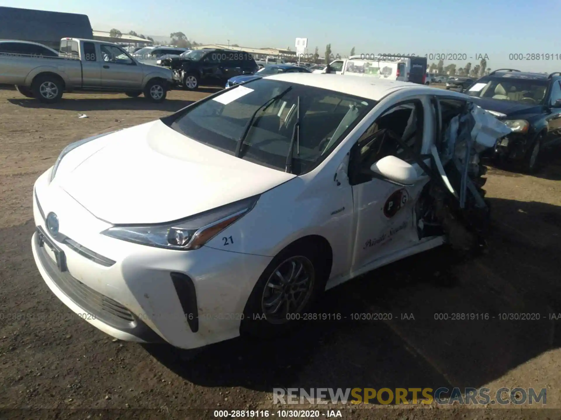 2 Photograph of a damaged car JTDKARFU9K3084339 TOYOTA PRIUS 2019