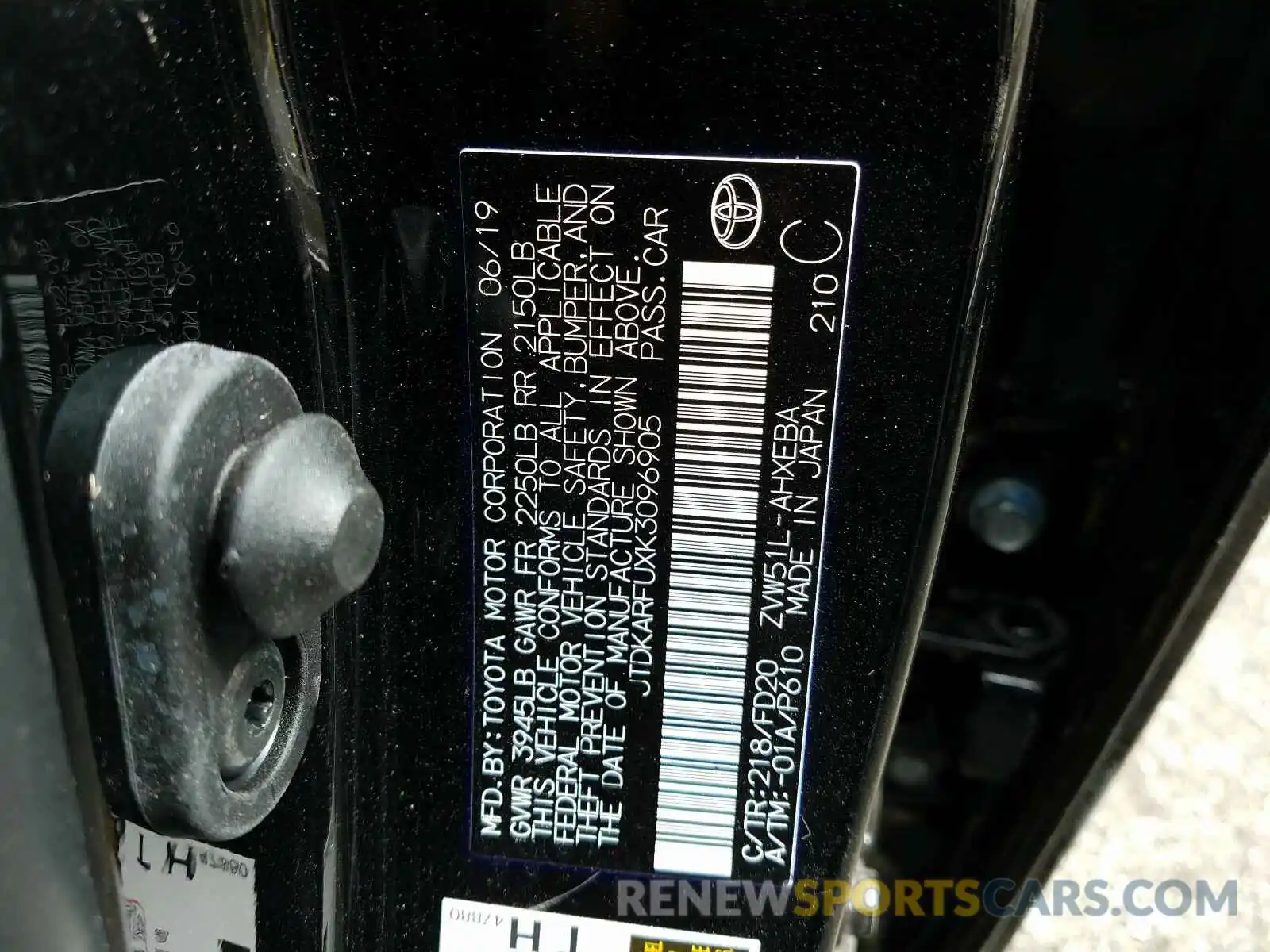 10 Photograph of a damaged car JTDKARFUXK3096905 TOYOTA PRIUS 2019