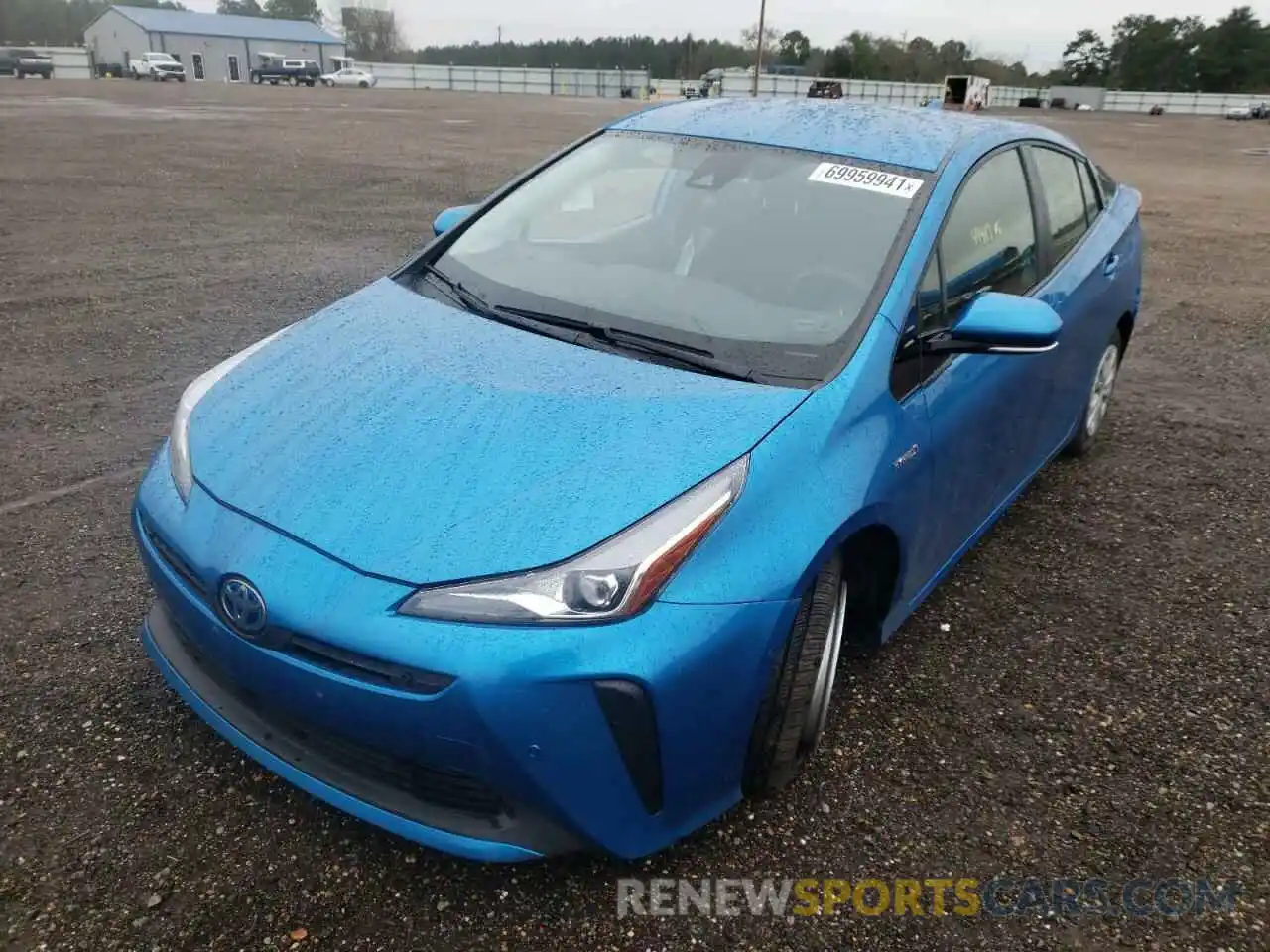 2 Photograph of a damaged car JTDKARFUXK3099514 TOYOTA PRIUS 2019