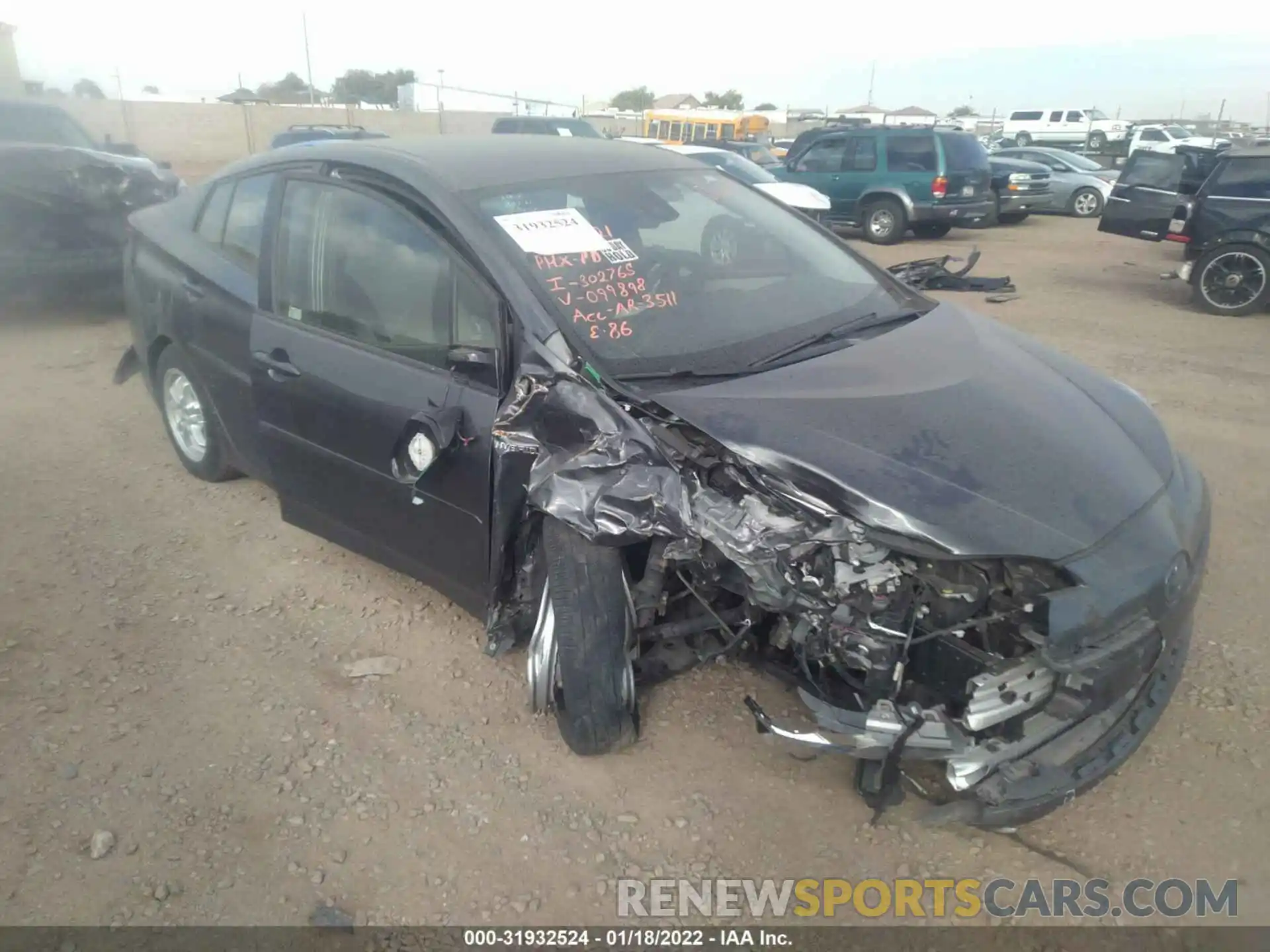 1 Photograph of a damaged car JTDKARFUXK3099898 TOYOTA PRIUS 2019