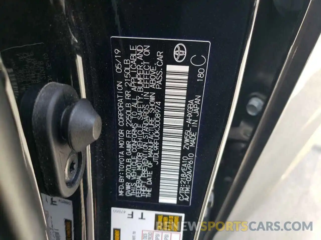 10 Photograph of a damaged car JTDL9RFU0K3008974 TOYOTA PRIUS 2019