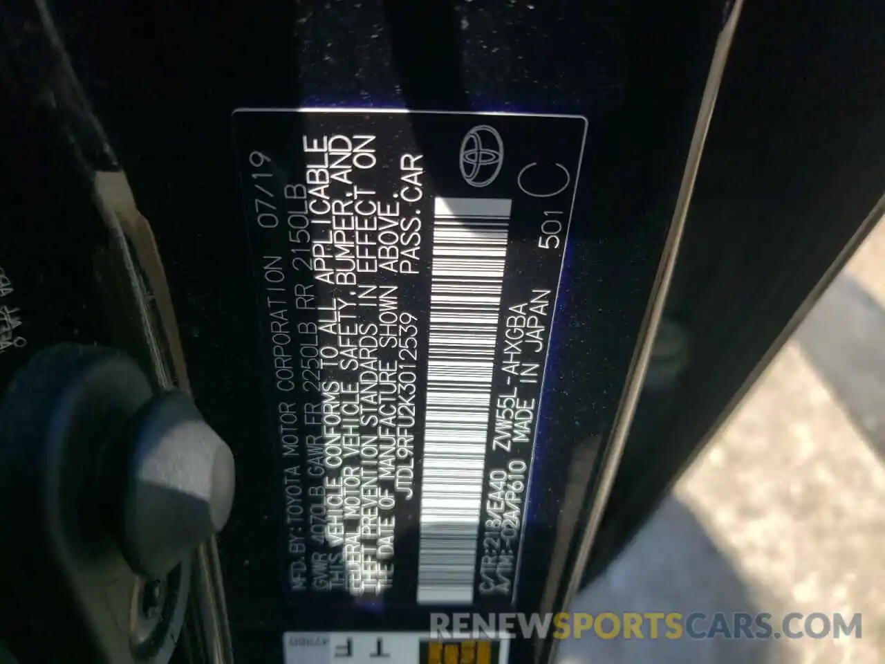 10 Photograph of a damaged car JTDL9RFU2K3012539 TOYOTA PRIUS 2019