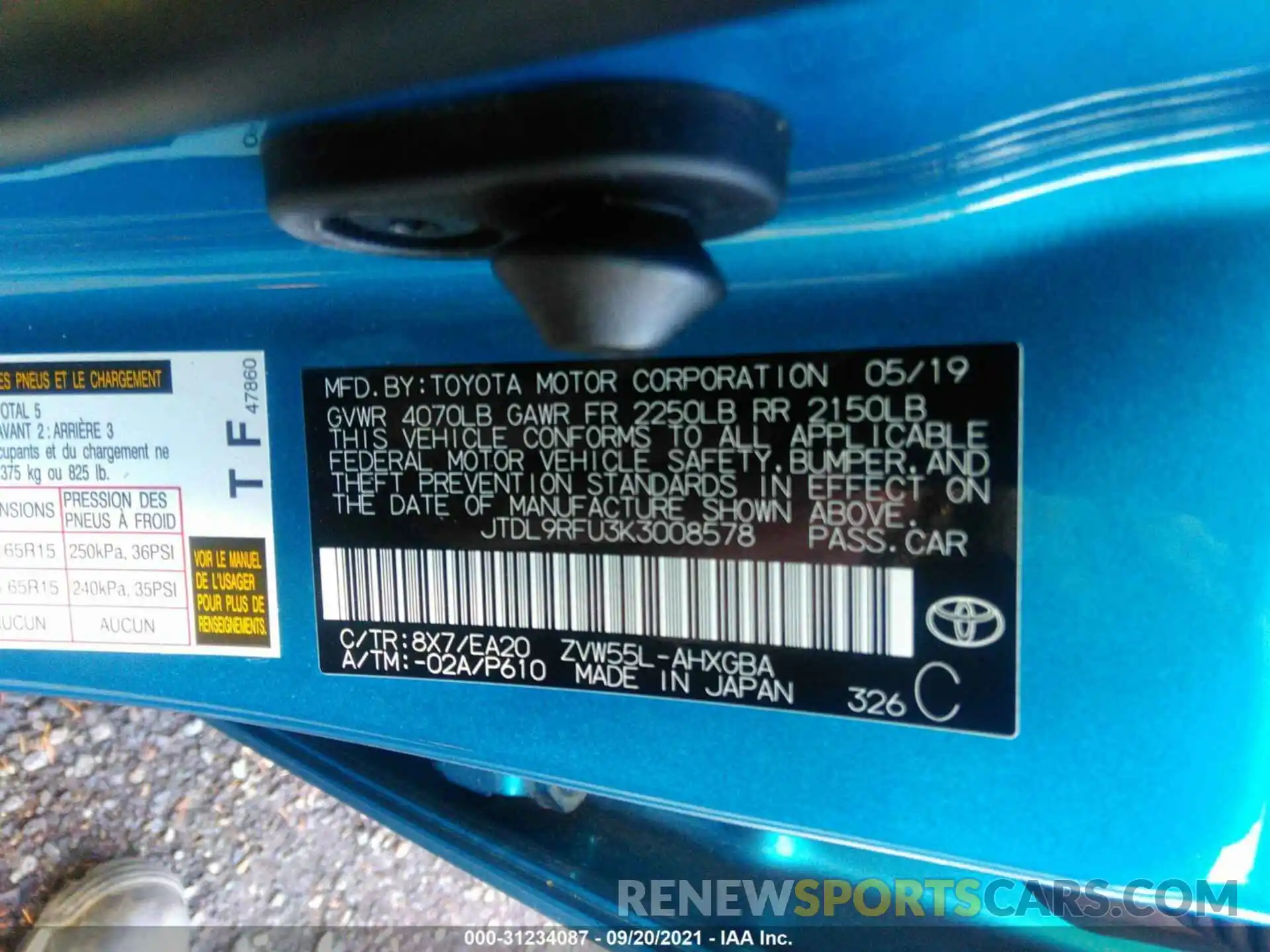 9 Photograph of a damaged car JTDL9RFU3K3008578 TOYOTA PRIUS 2019