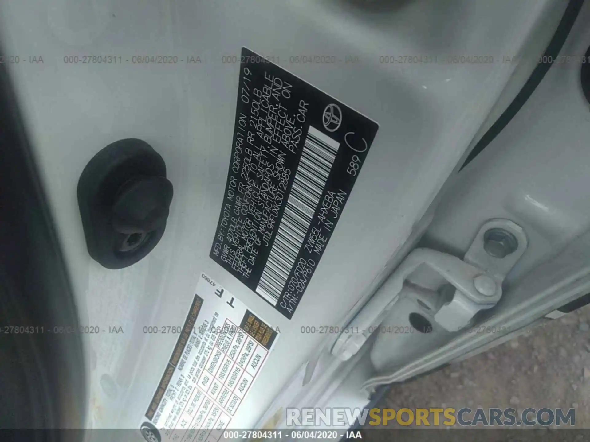 9 Photograph of a damaged car JTDL9RFUXK3012885 TOYOTA PRIUS 2019