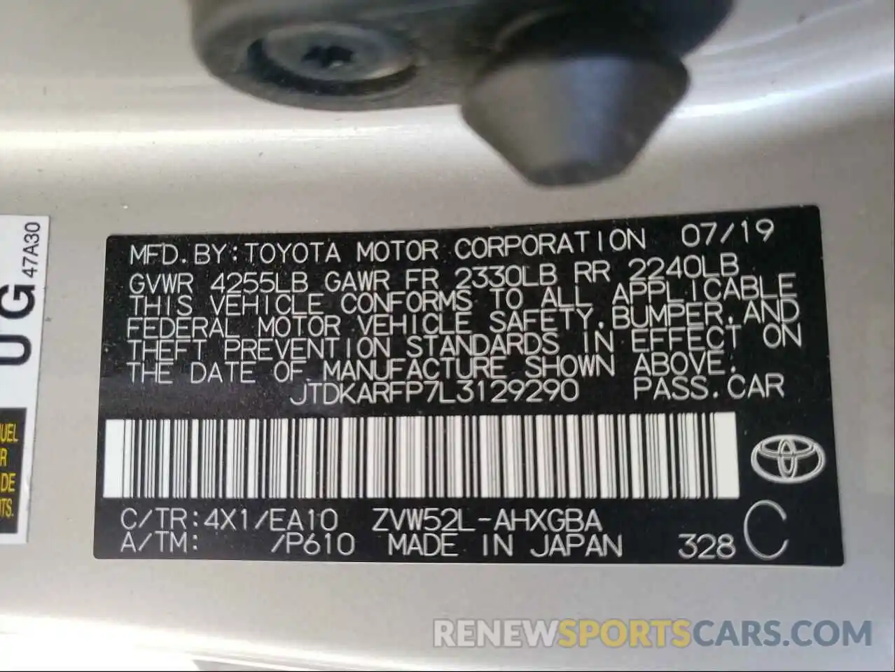 10 Photograph of a damaged car JTDKARFP7L3129290 TOYOTA PRIUS 2020