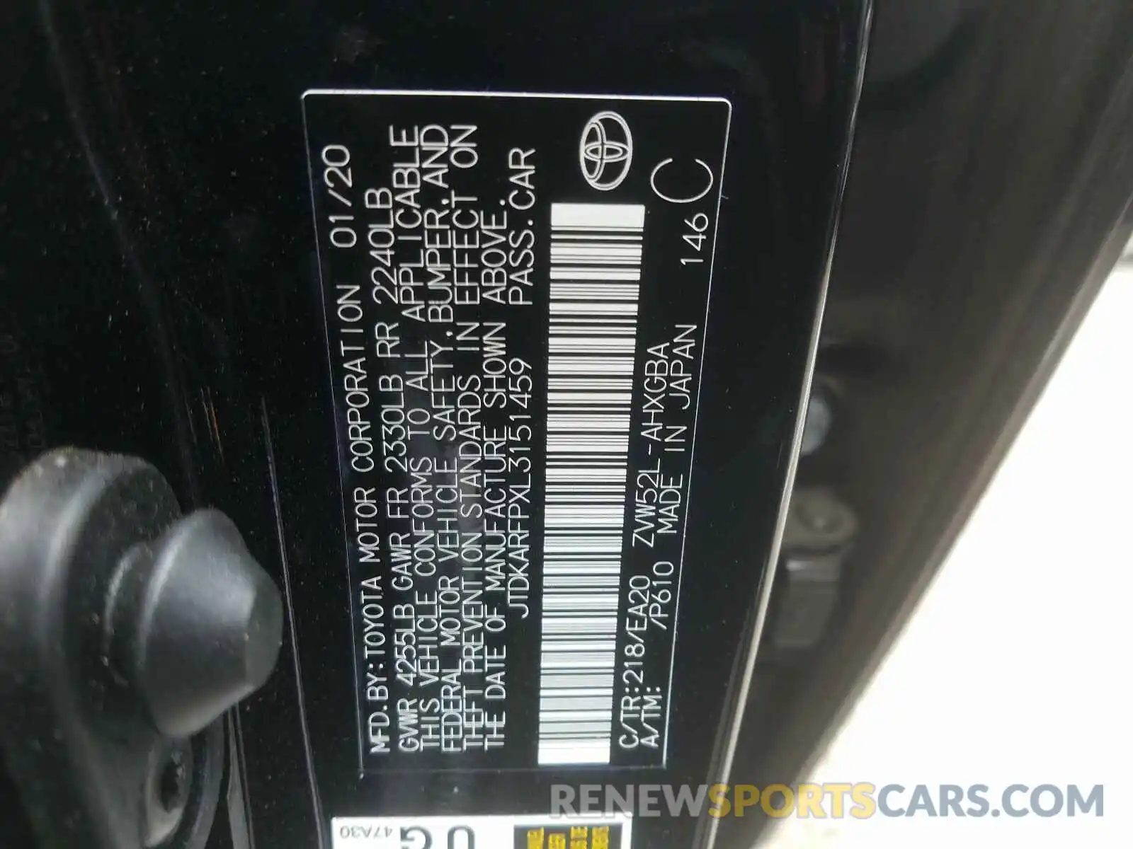 10 Photograph of a damaged car JTDKARFPXL3151459 TOYOTA PRIUS 2020